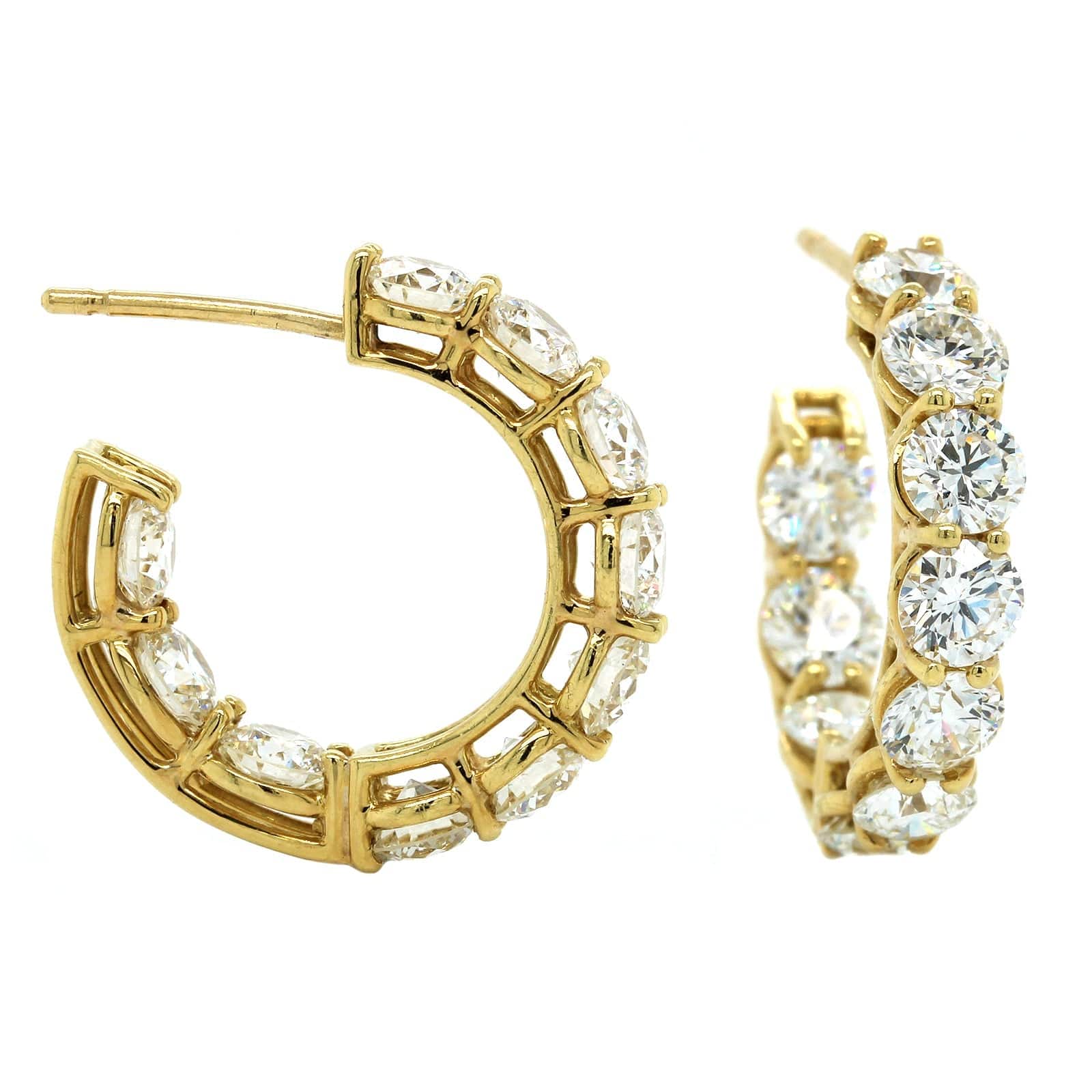 18K Yellow Gold Open Diamond Hoop Earrings - Image 3