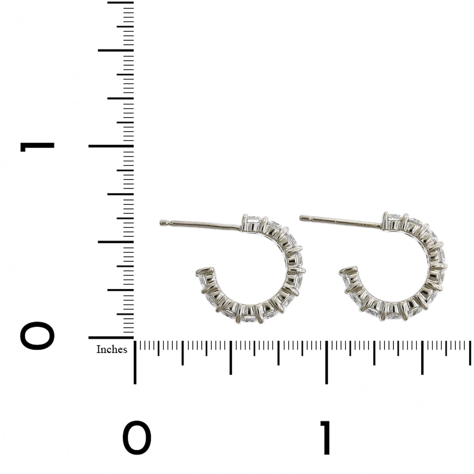 18K White Gold Shared Prong Open Diamond Huggie Earrings - Image 2