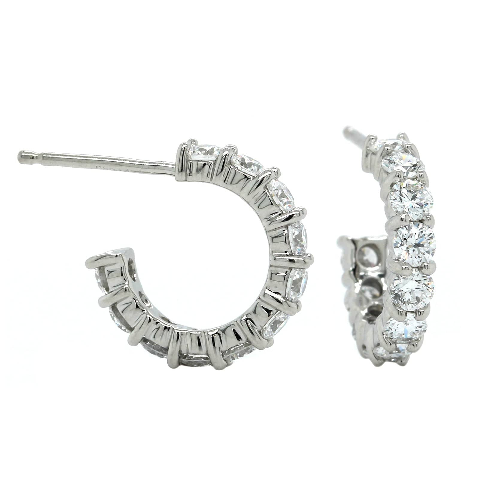 18K White Gold Shared Prong Open Diamond Huggie Earrings - Image 3