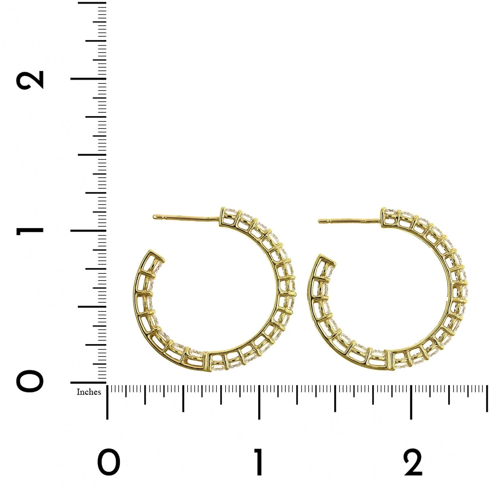 18K Yellow Gold Open Diamond Hoop Earrings - Image 2