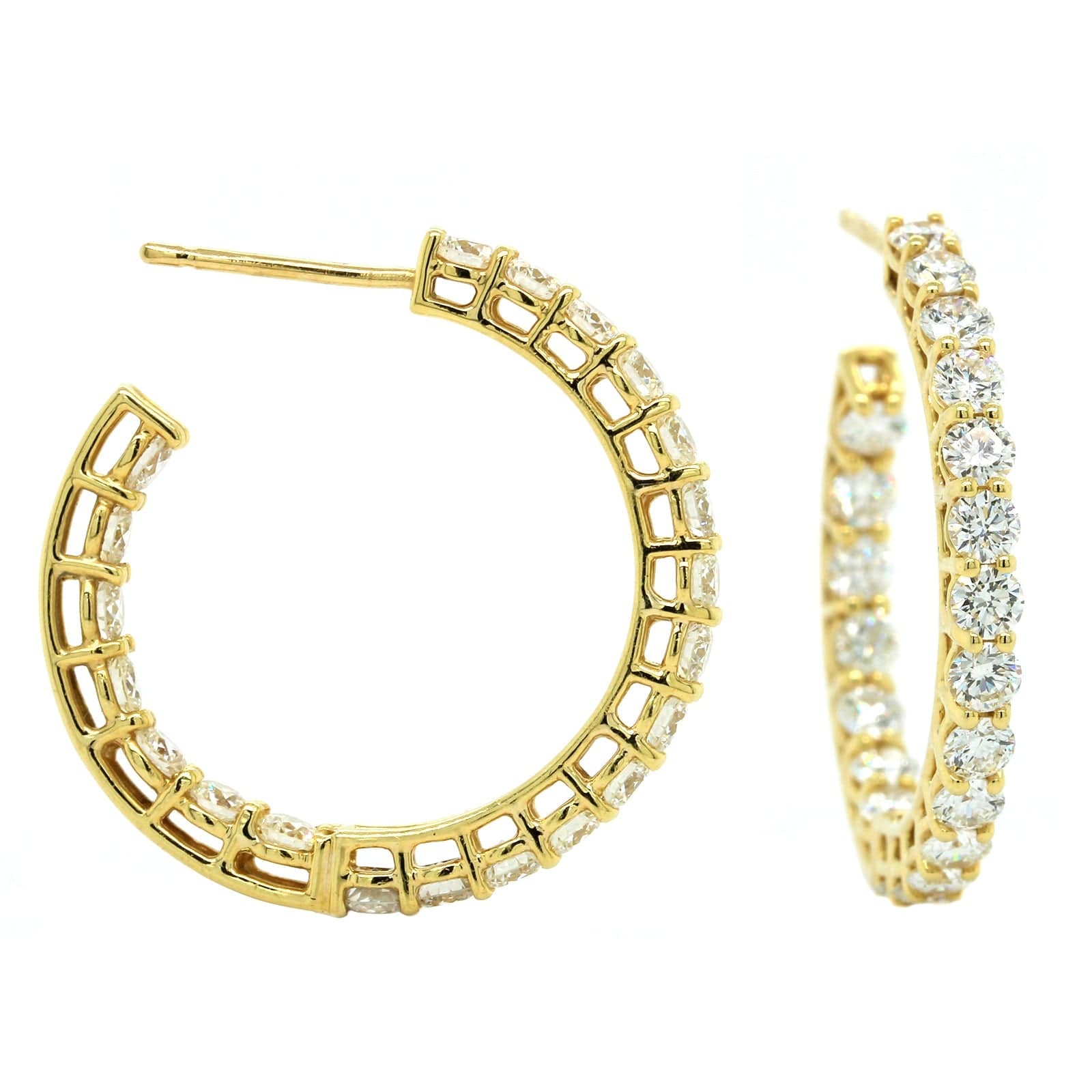 18K Yellow Gold Open Diamond Hoop Earrings - Image 3