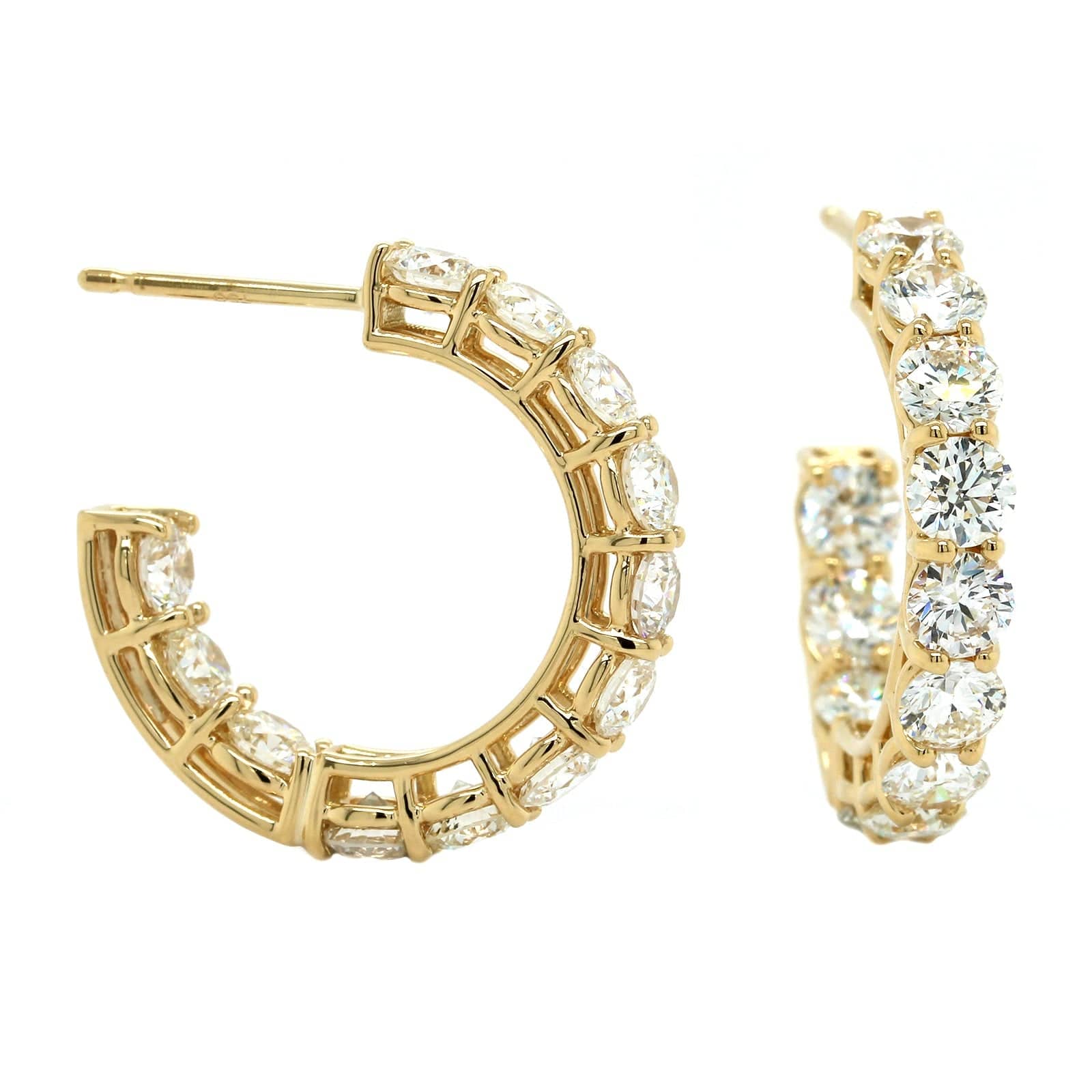 18K Yellow Gold Open Diamond Hoop Earrings - Image 3
