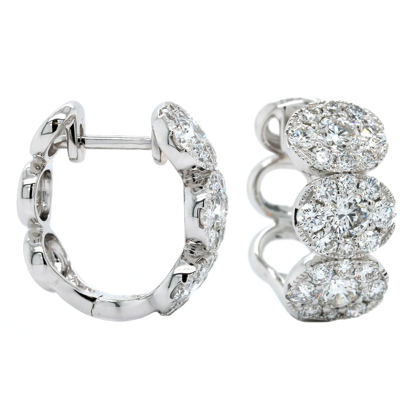 14K White Gold Diamond Halo Hoop Earrings - Image 3