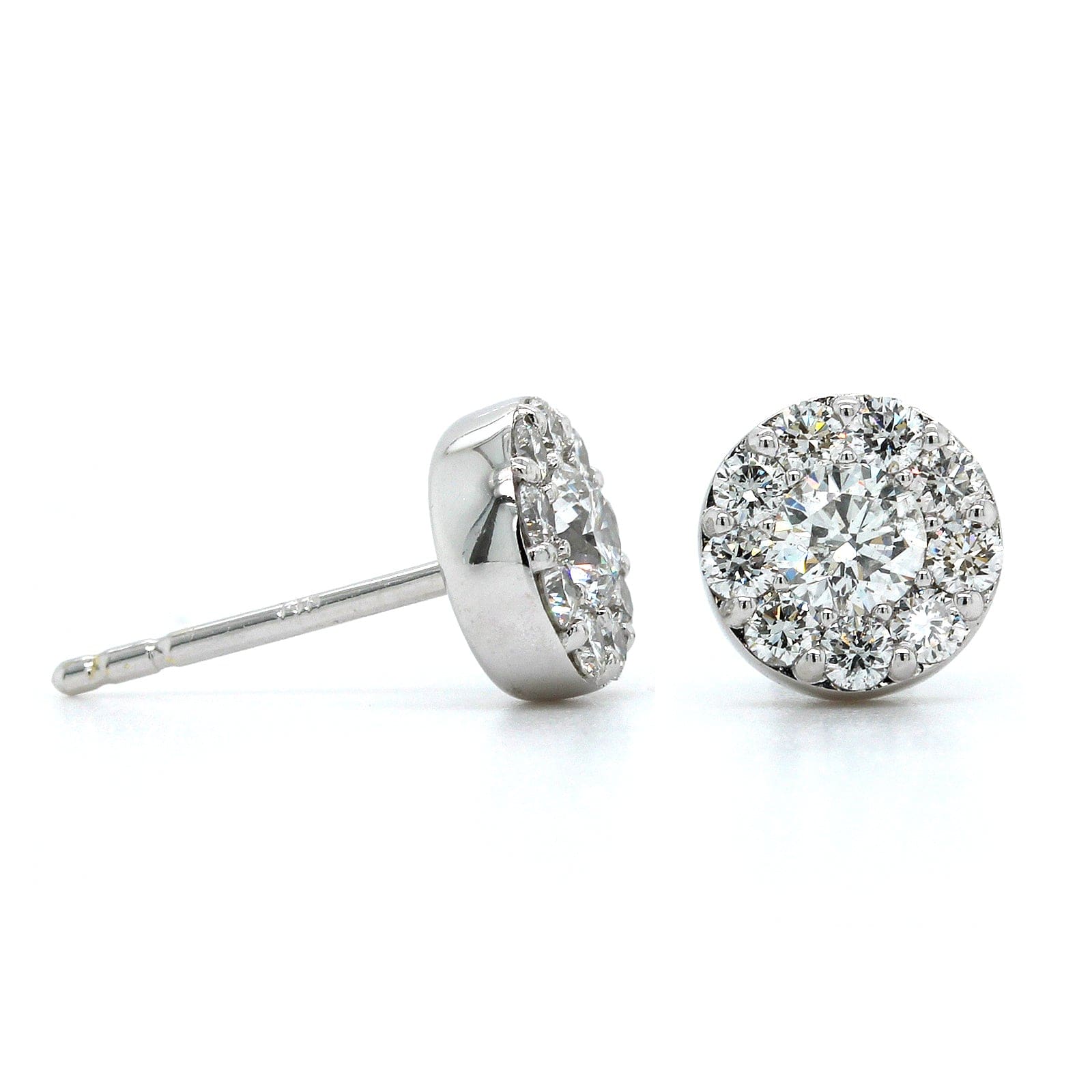 14K White Gold Diamond Halo Stud Earrings - Image 3