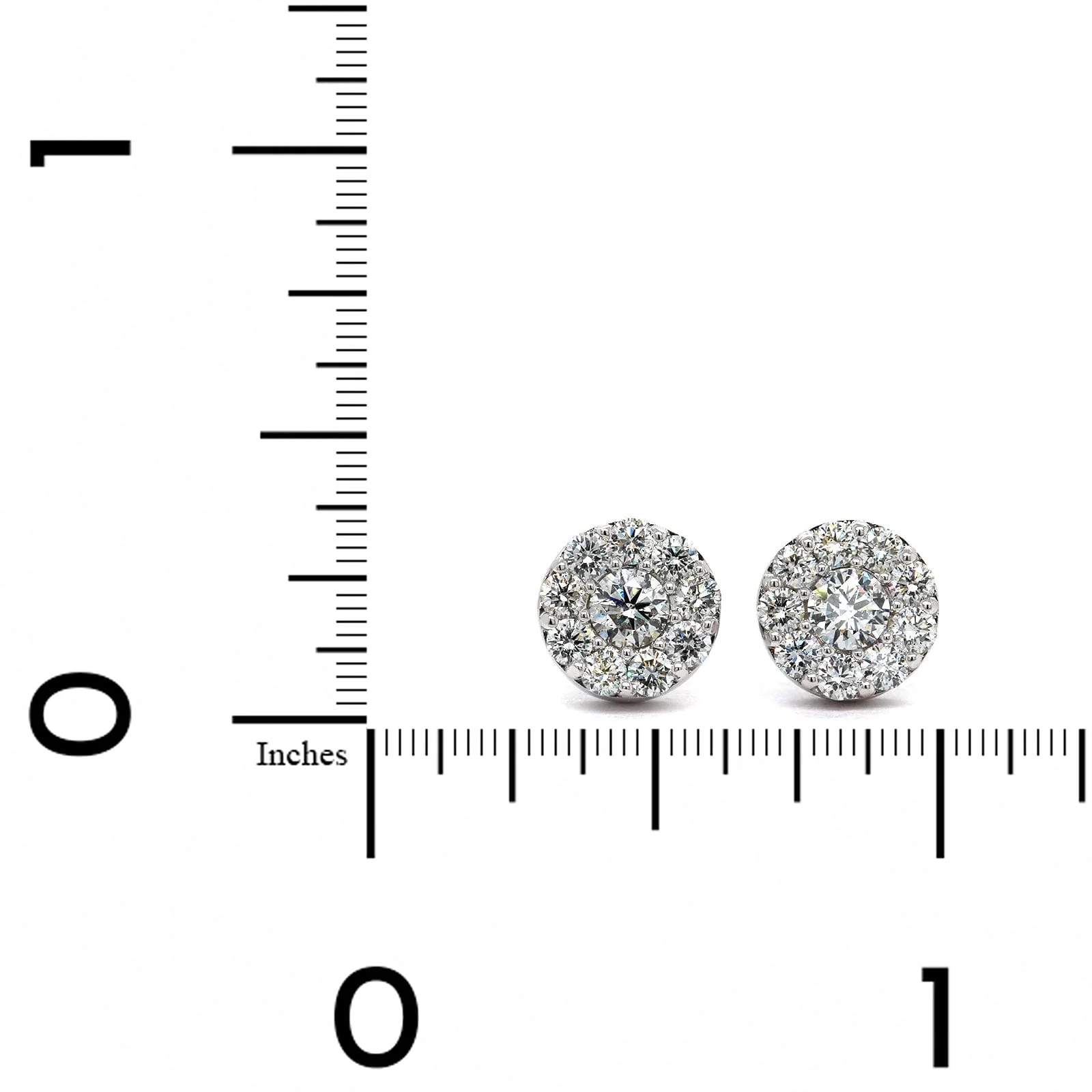 14K White Gold Diamond Halo Stud Earrings - Image 2