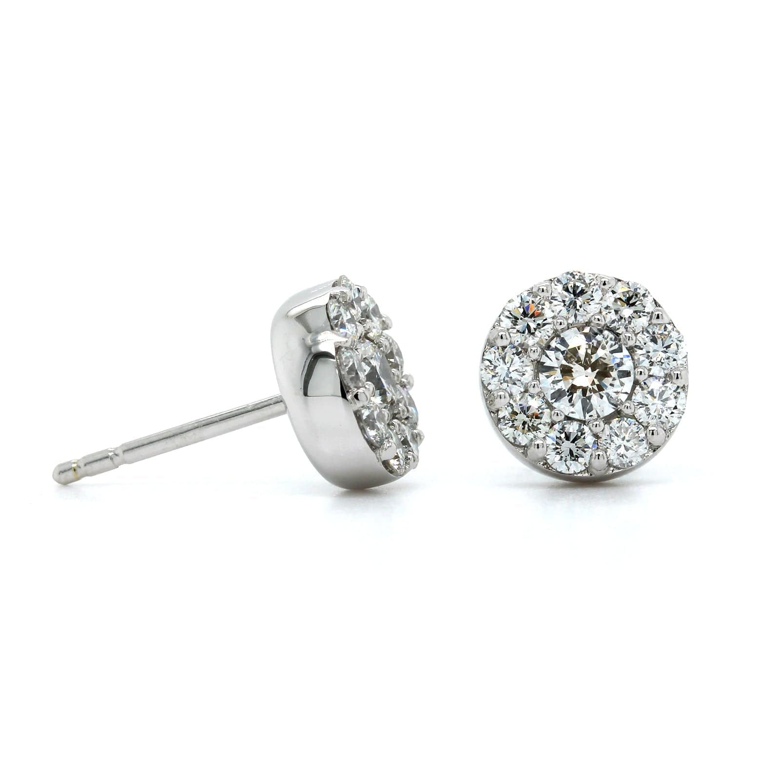 14K White Gold Diamond Halo Stud Earrings - Image 3