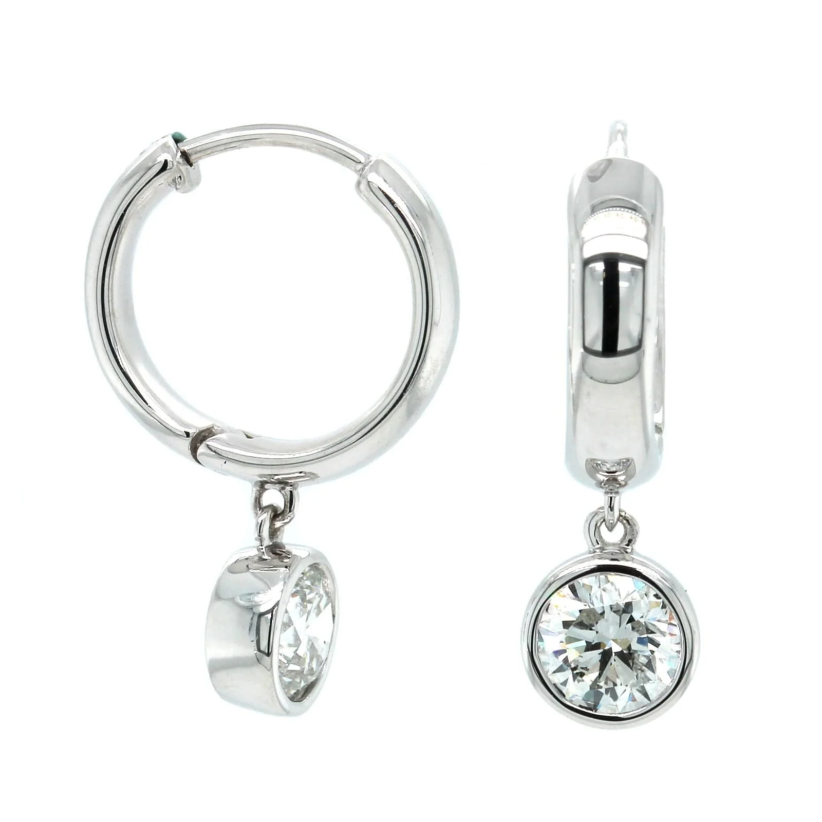 18K White Gold Bezel Set Diamond Drop Earrings - Image 3