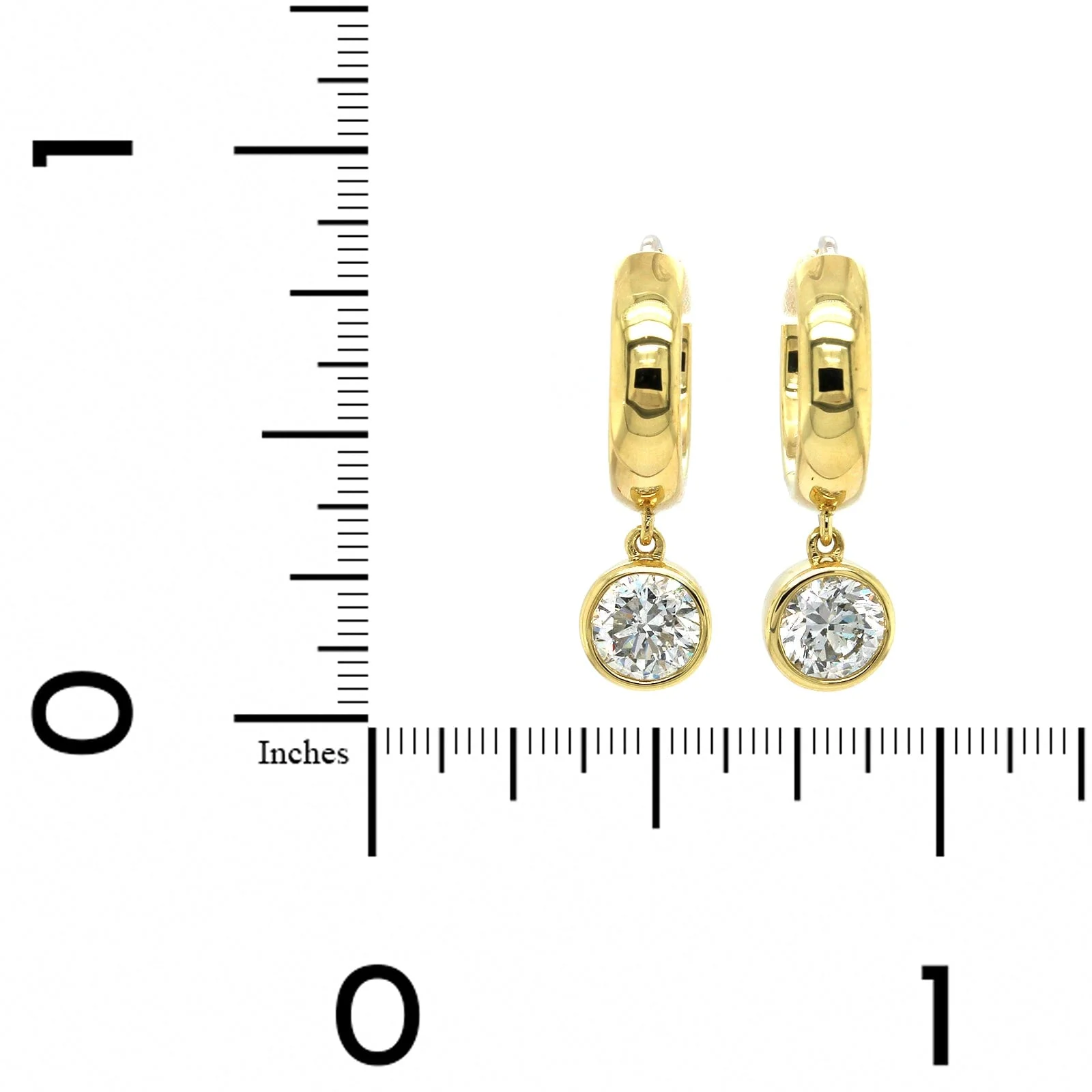 18K Yellow Gold Bezel Set Diamond Drop Earrings - Image 2