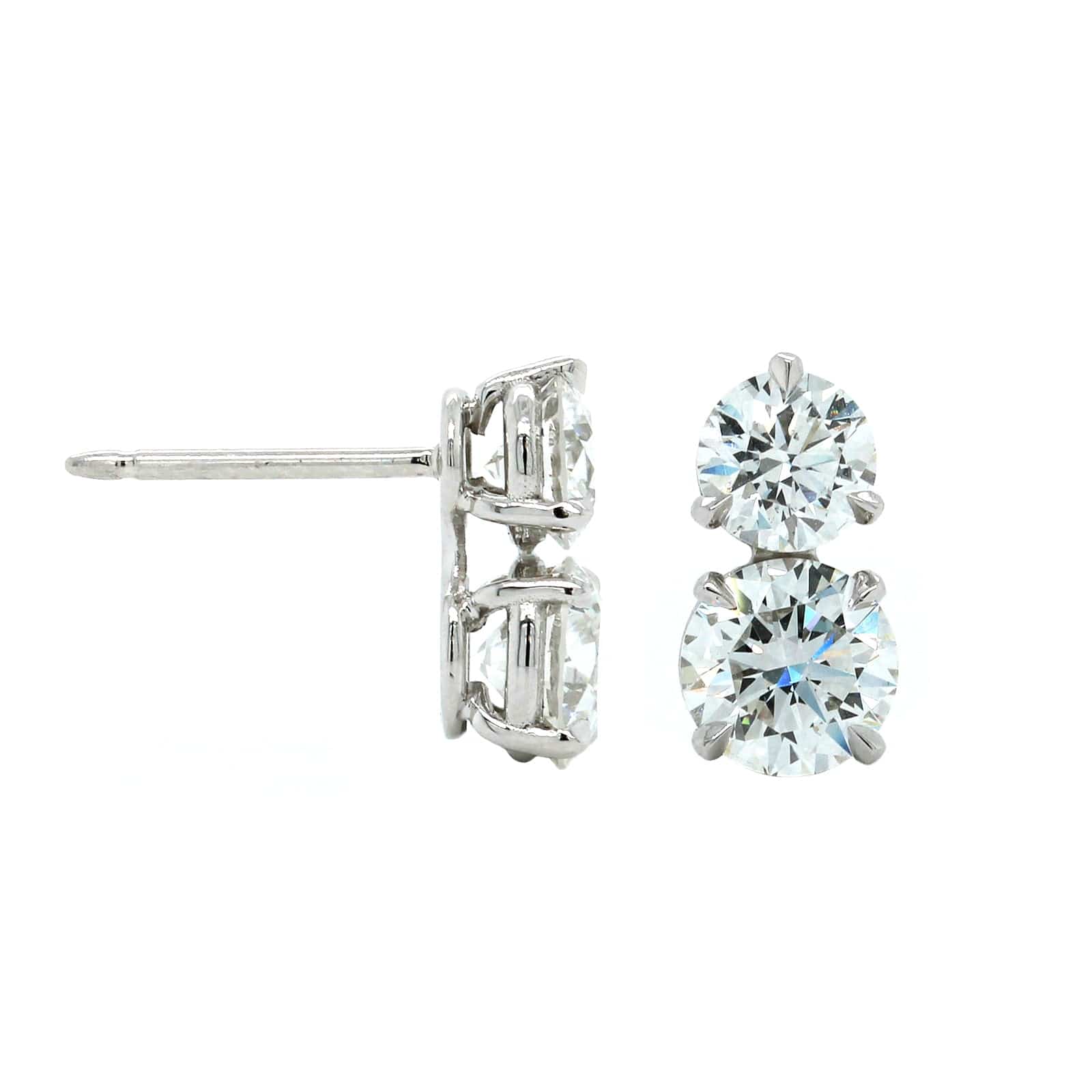 Platinum 2 Stone Diamond Stud Earrings - Image 3