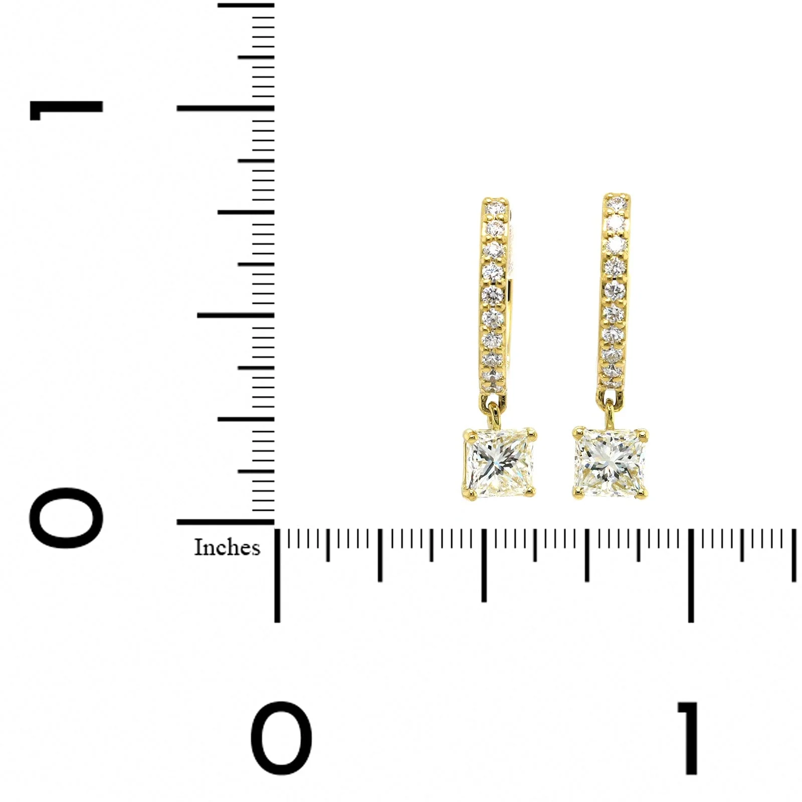 18K Yellow Gold Princess Cut Diamond Drop Earrings - Image 2