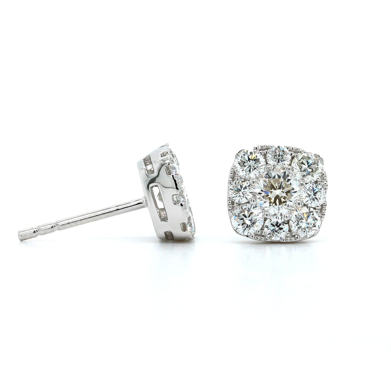 14K White Gold Cushion Shape Diamond Halo Stud Earrings - Image 3