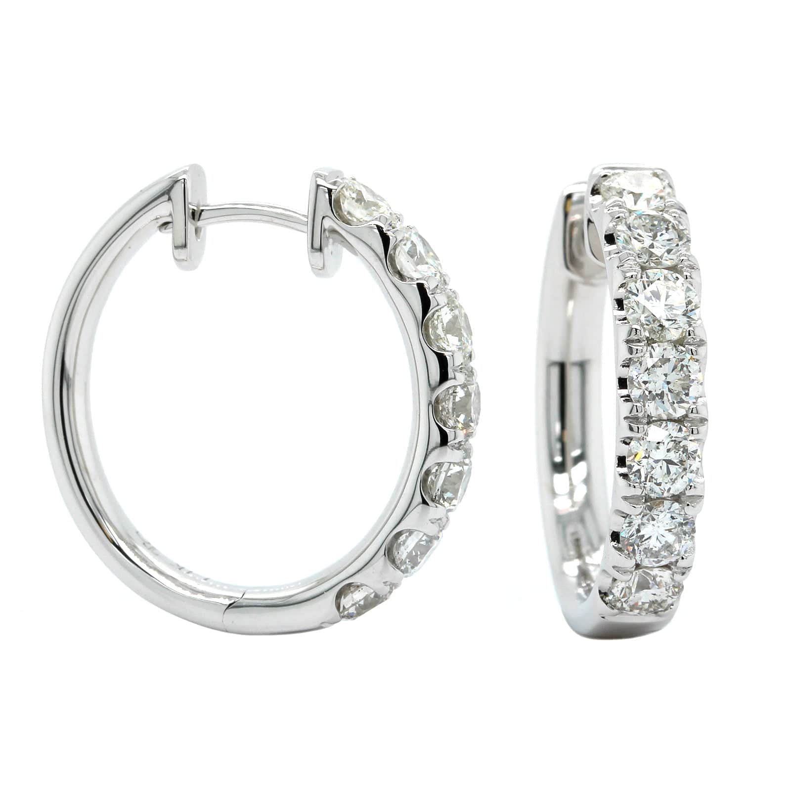 14K White Gold Diamond Huggie Earrings - Image 3