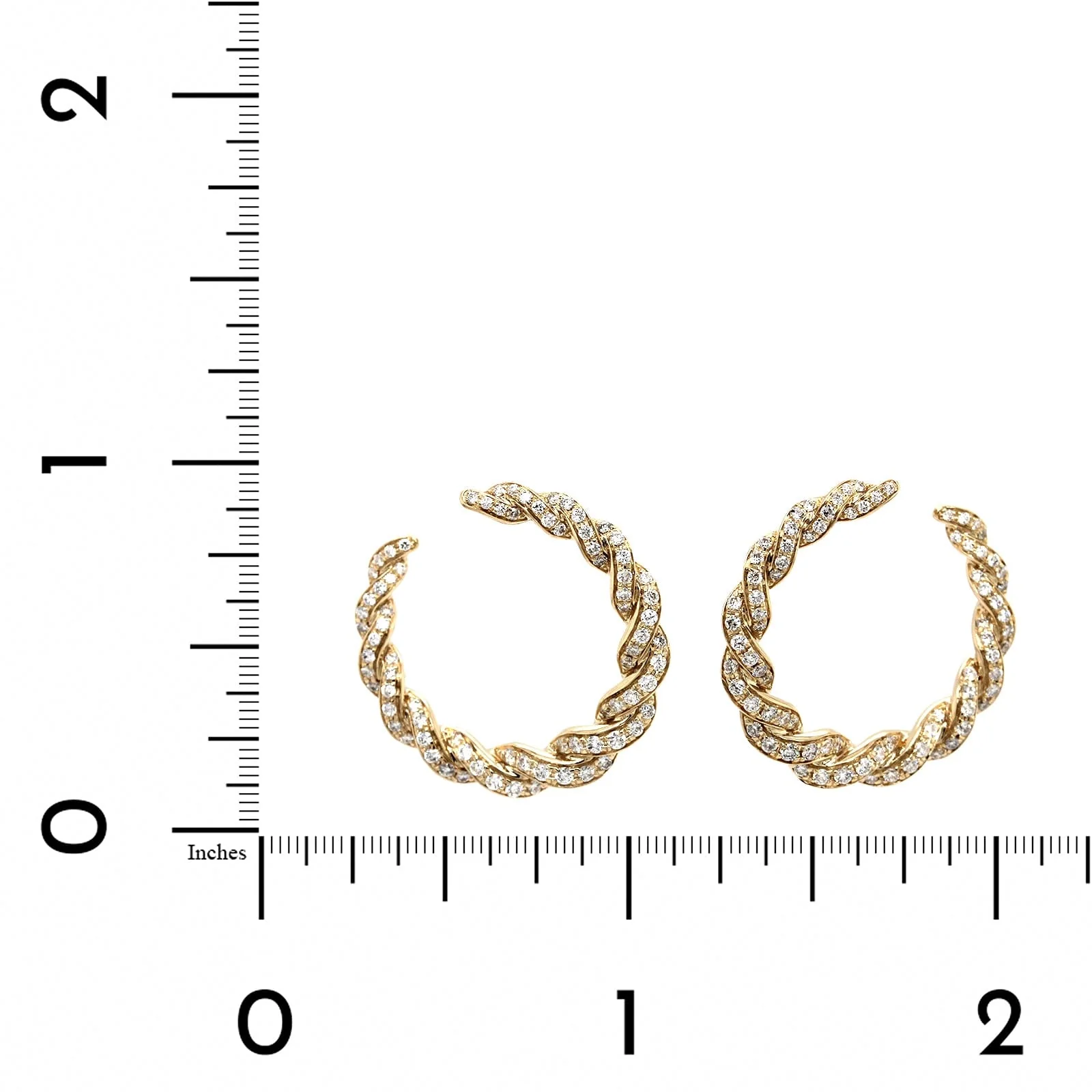 14K Yellow Gold Diamond Twist Hoop Earrings - Image 3