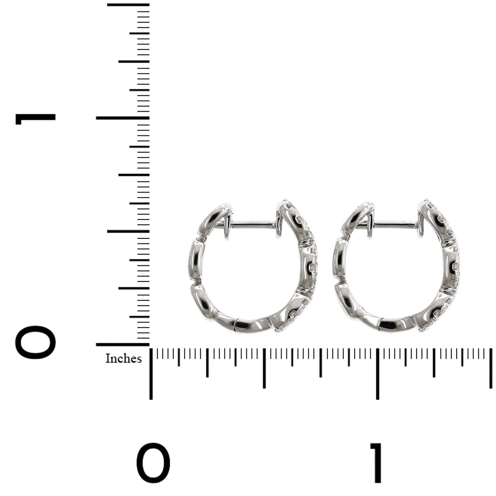 14K White Gold Diamond Cluster Huggie Earrings - Image 2