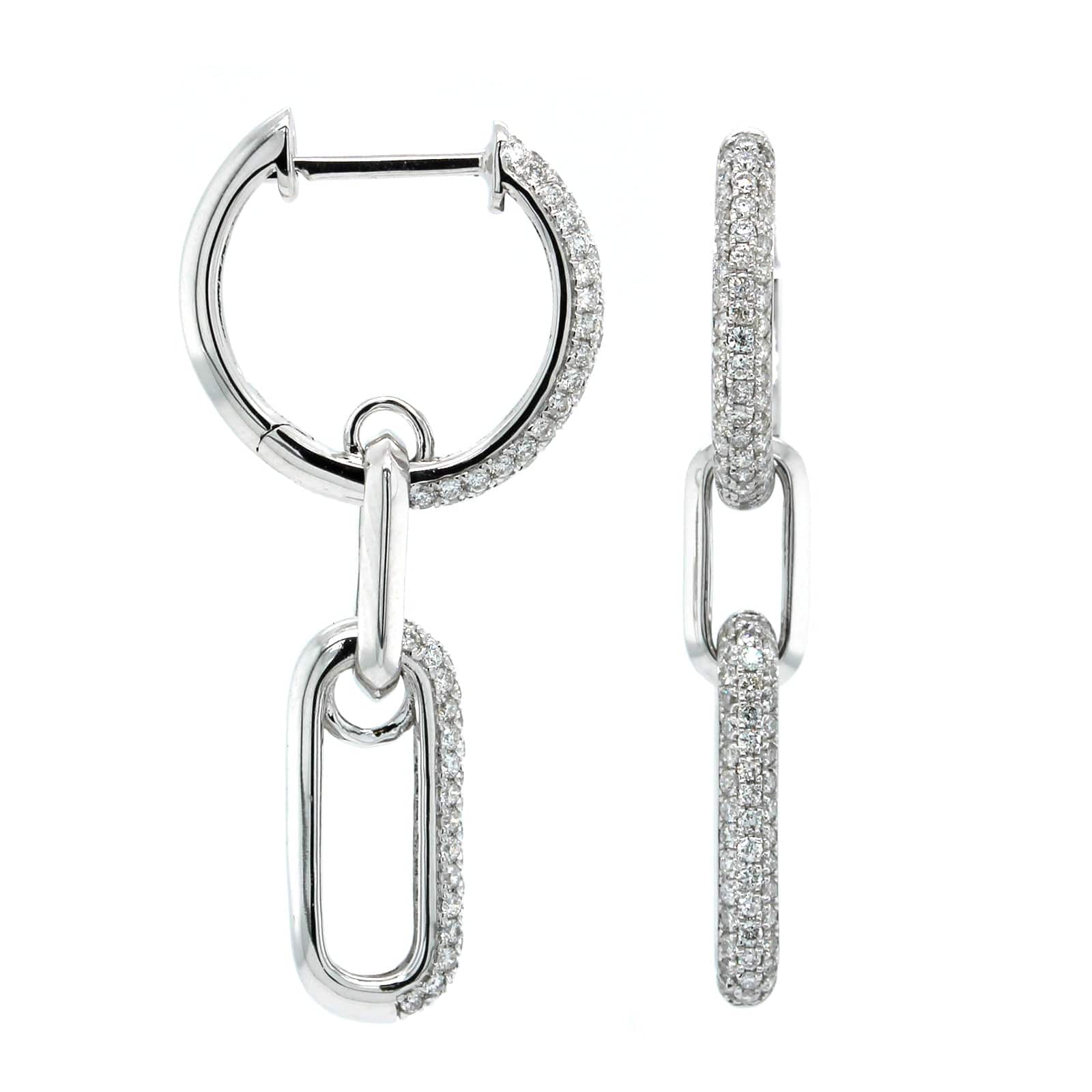 14K White Gold Diamond Paperclip Drop Earrings - Image 4