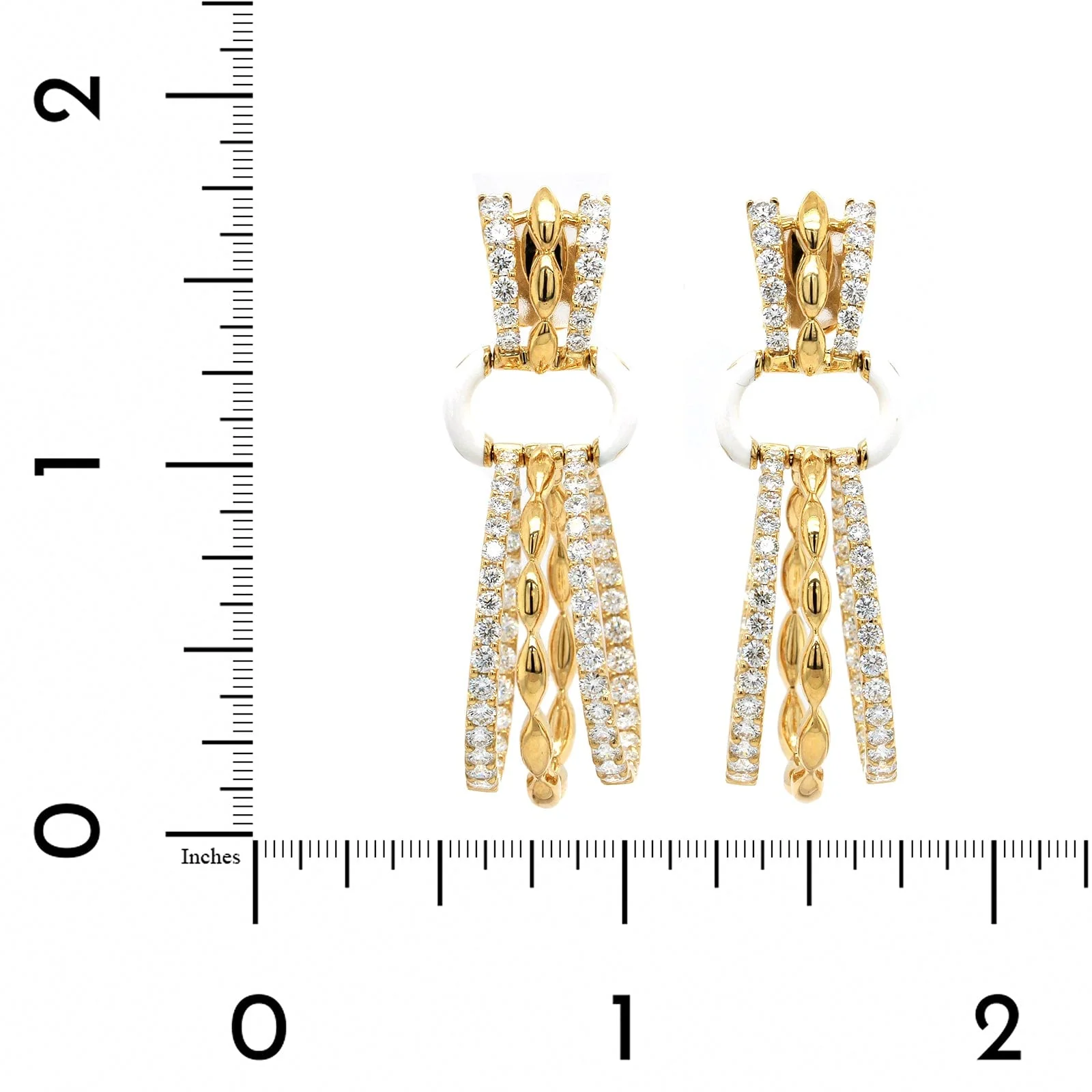 Etho Maria 18K Yellow Gold White Ceramic Diamond Hoop Earrings - Image 2