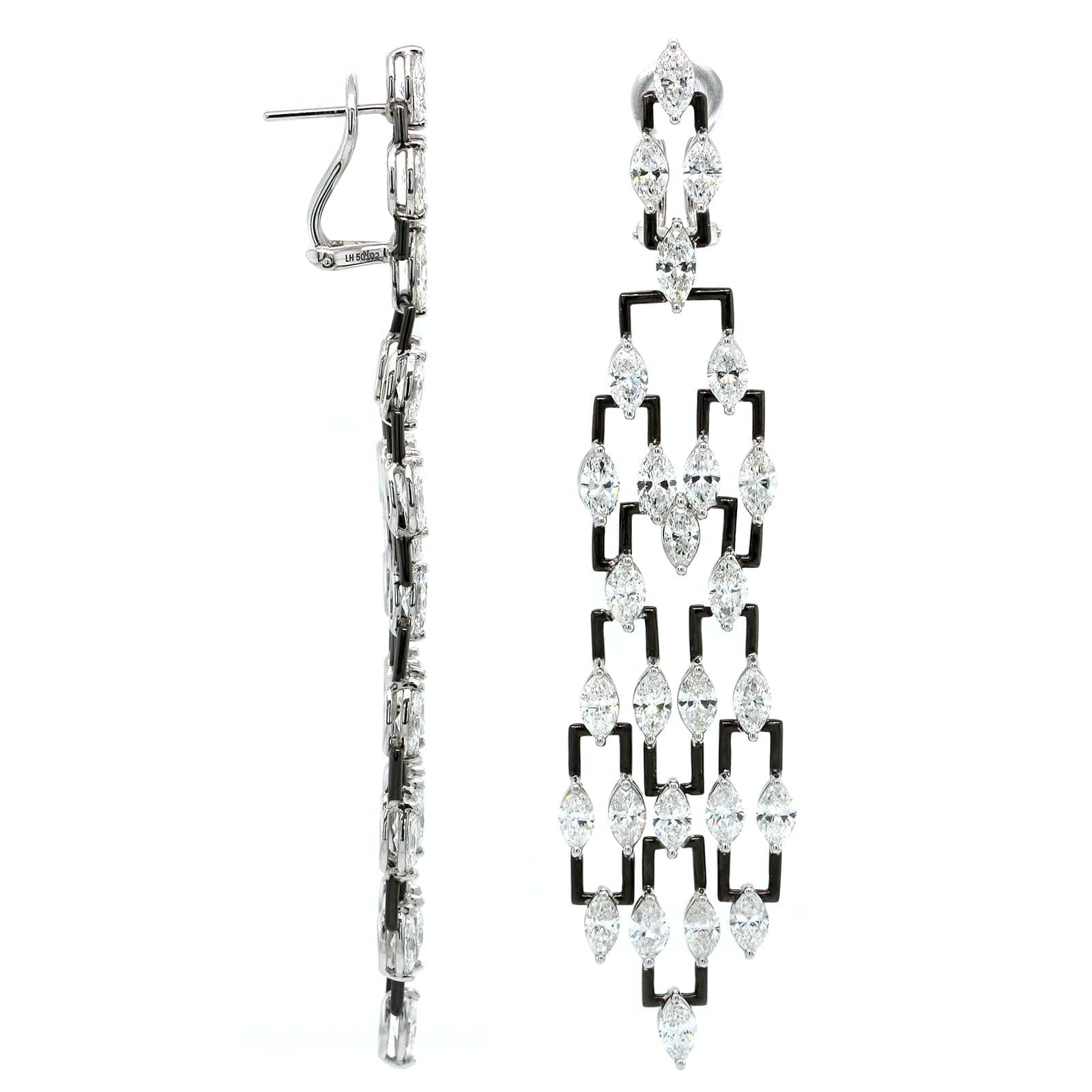 Etho Maria 18K White Gold Marquise Diamond Chandelier Style Drop Earrings - Image 3