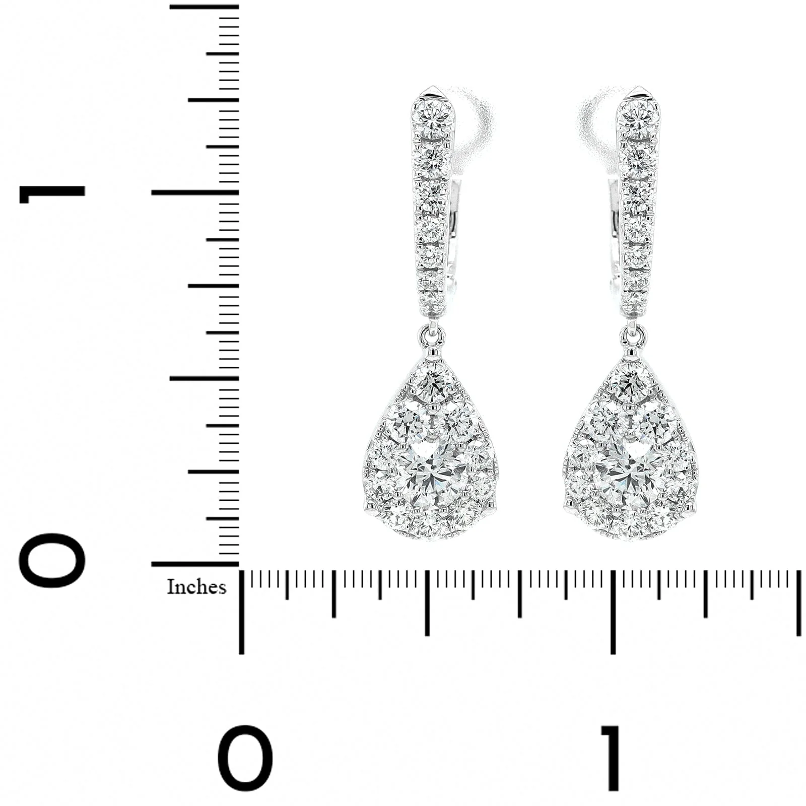 14K White Gold Pear Shaped Diamond Cluster Drop Earrings - Image 2