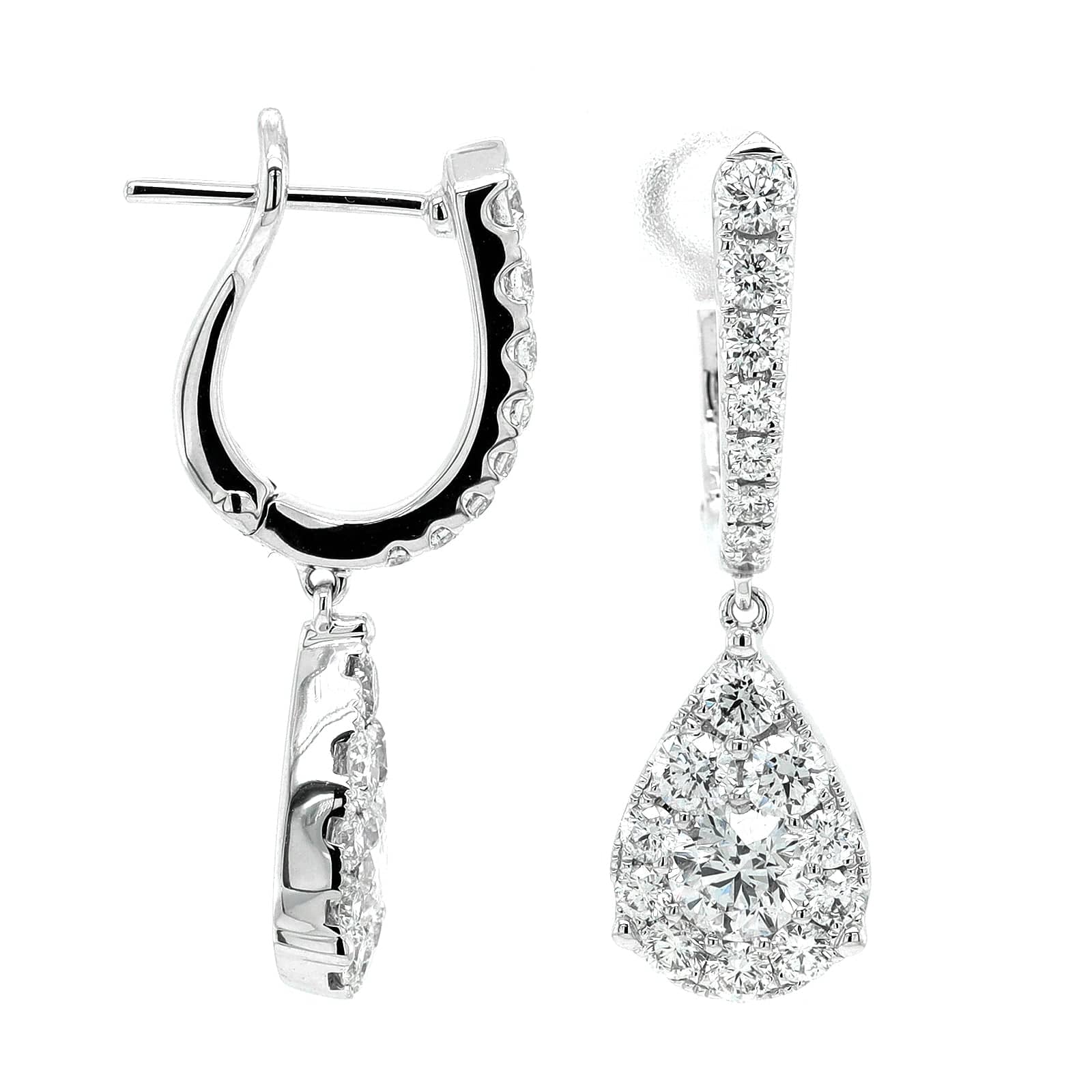 14K White Gold Pear Shaped Diamond Cluster Drop Earrings - Image 3