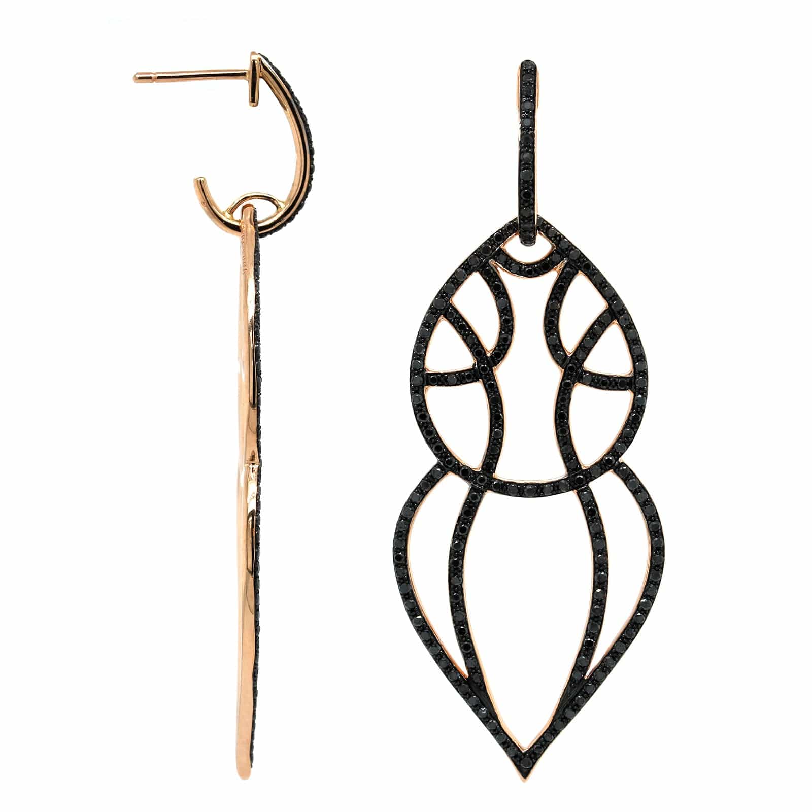 Etho Maria 18K Rose Gold Pave Black Diamond Drop Earrings - Image 3