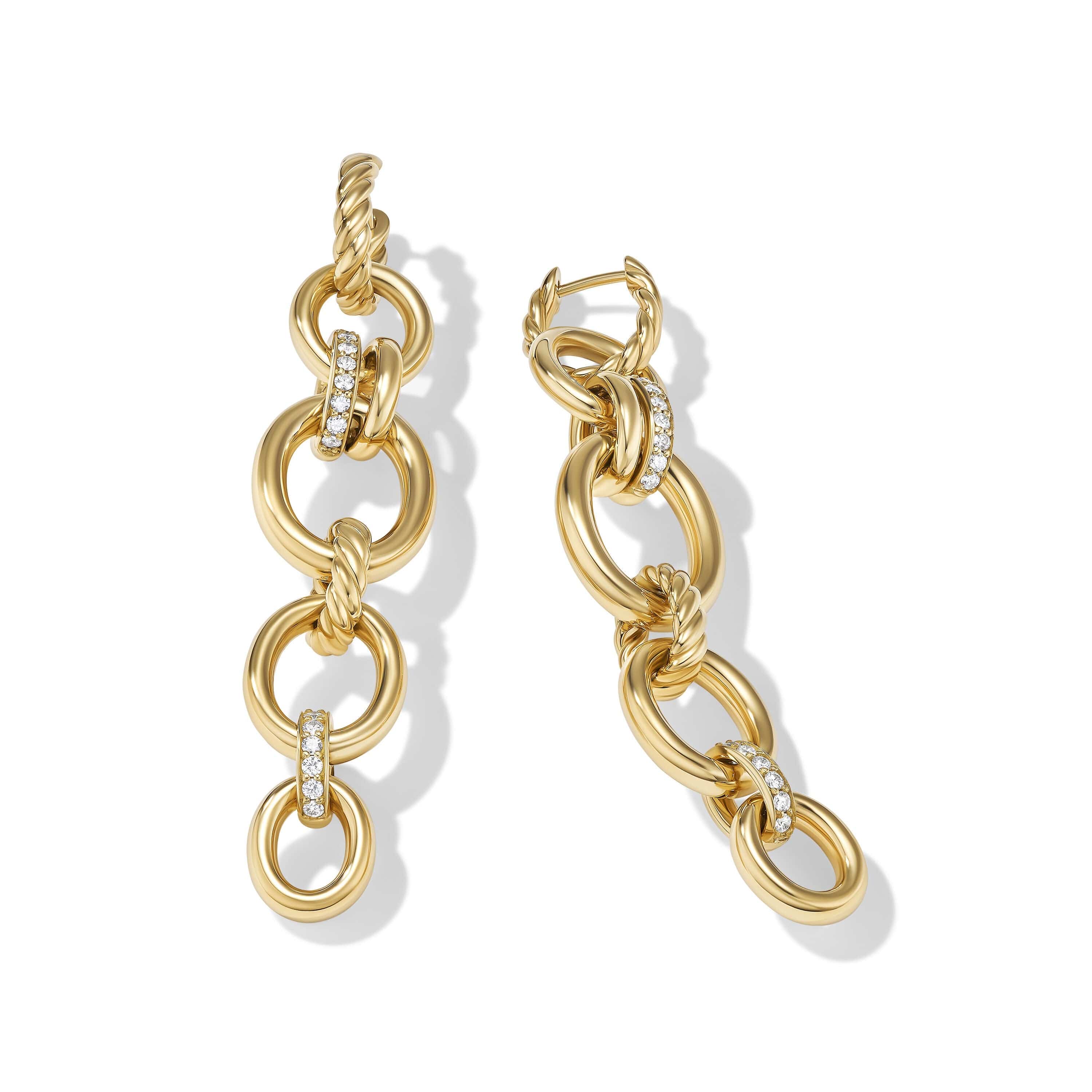 DY Mercer Linked Drop Earrings in 18K Yellow Gold with Pavé Diamonds - Image 2