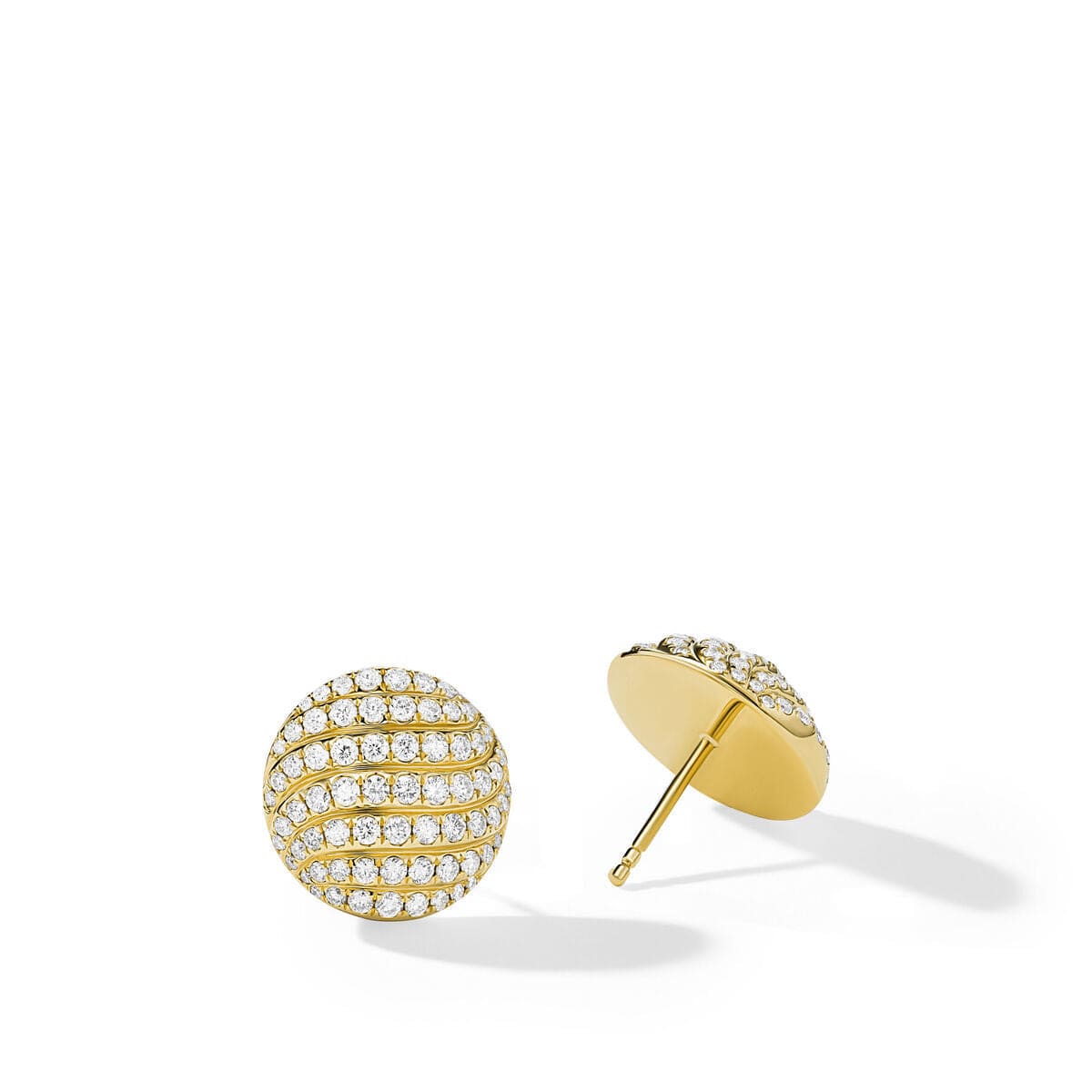 Sculpted Cable Stud Earrings in 18K Yellow Gold with Diamonds - Image 2