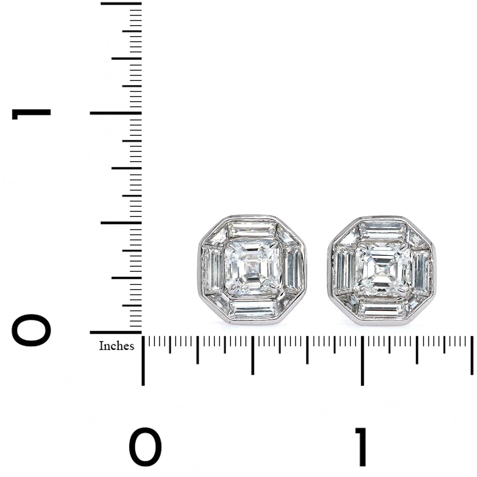 Platinum Emerald Diamond Vintage Style Stud Earrings - Image 2