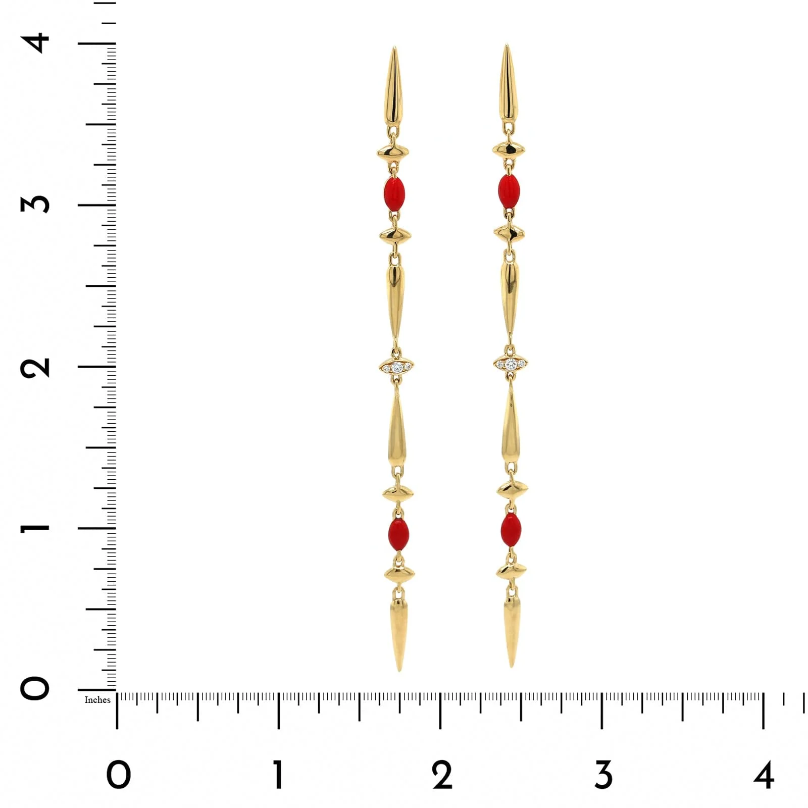 Etho Maria 18K Yellow Gold Diamond with Red Ceramic Drop Earrings - Image 2