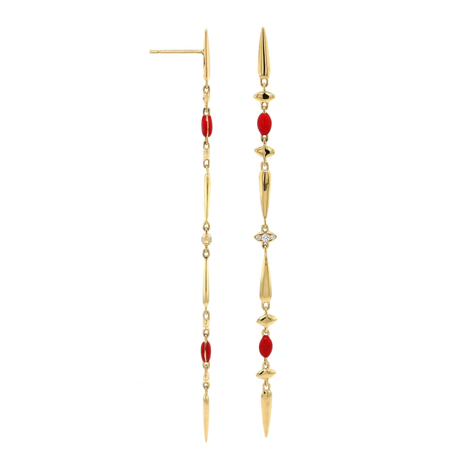 Etho Maria 18K Yellow Gold Diamond with Red Ceramic Drop Earrings - Image 3
