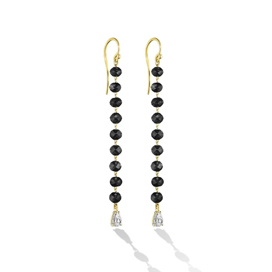 CADAR 18K Yellow Gold Black Diamond Bead Drop Earrings