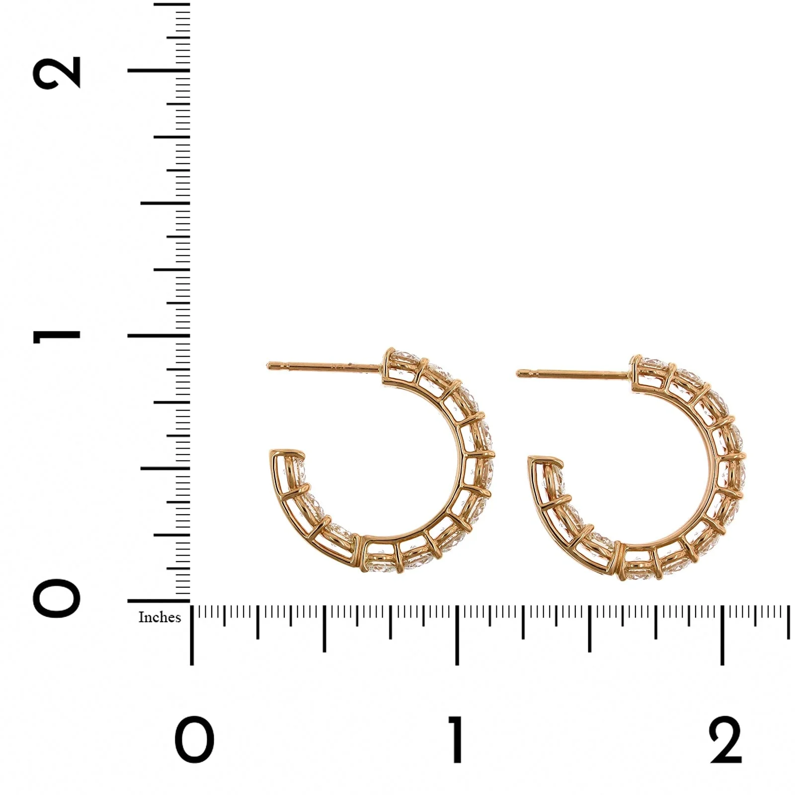 18K Rose Gold Open Diamond Hoop Earrings - Image 2