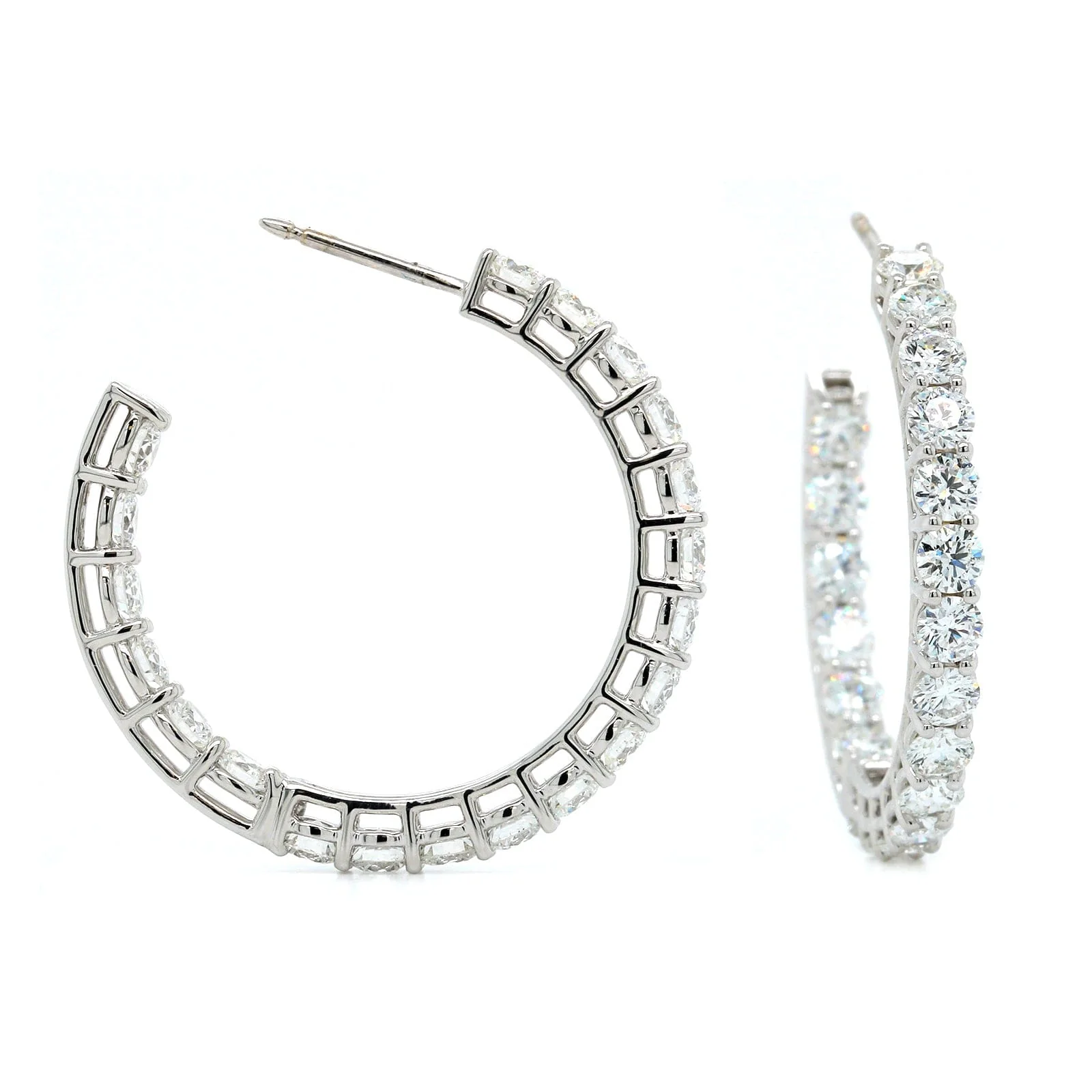 18K White Gold Inside Outside Open Diamond Hoop Earrings - Image 3