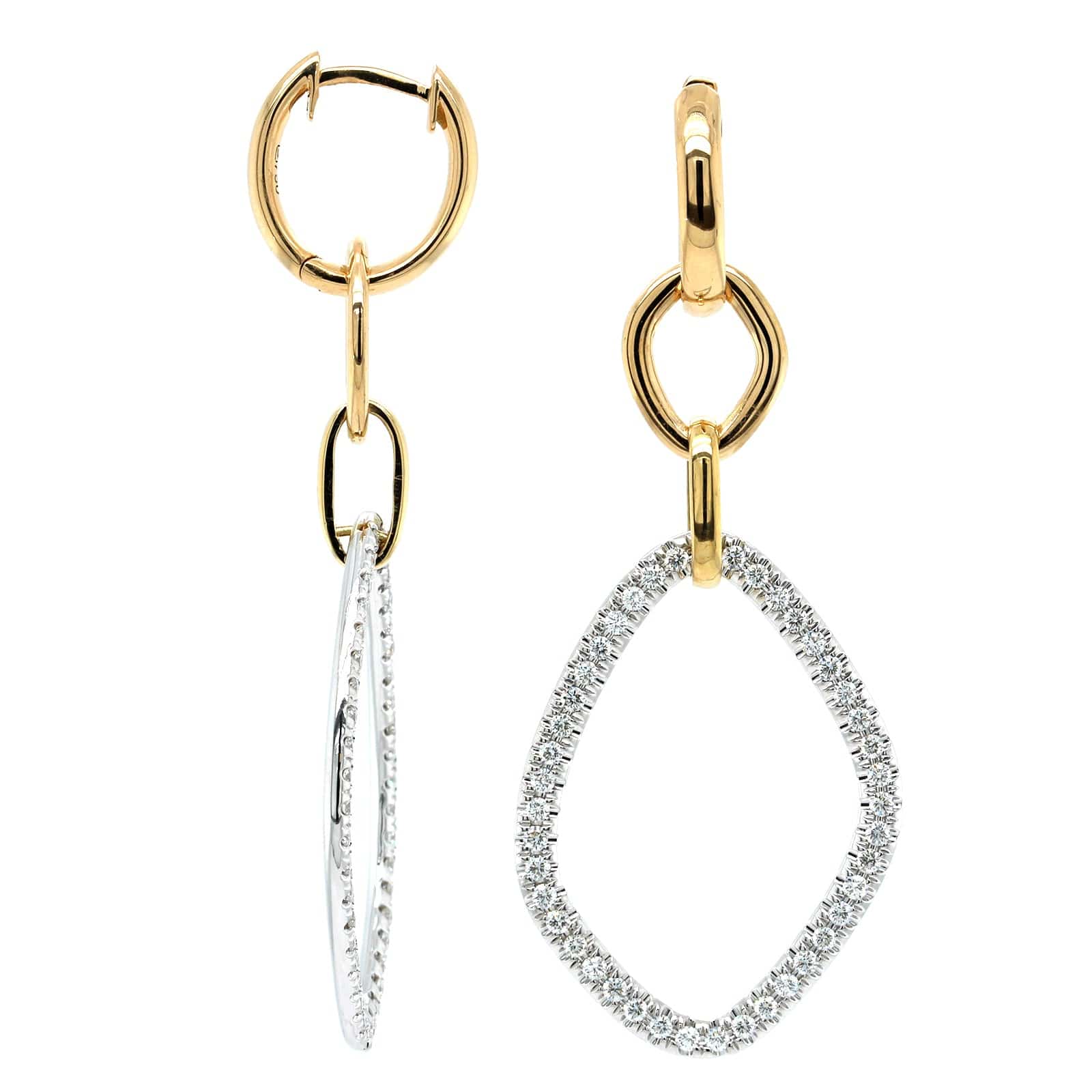 18K Yellow Gold Pave Diamond Open Link Drop Earrings - Image 3