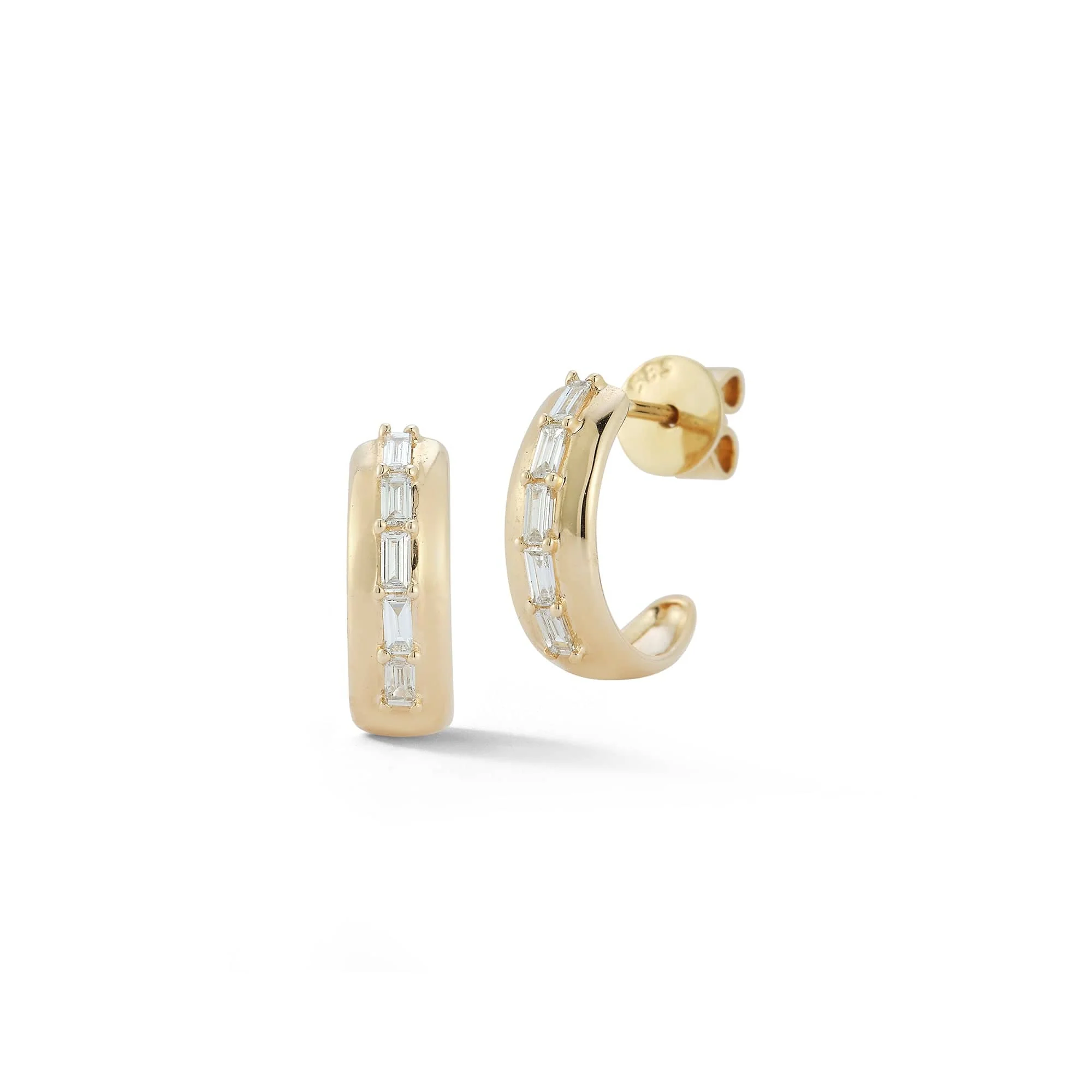 Dana Rebecca 14K Yellow Gold Baguette Diamond Huggie Earrings