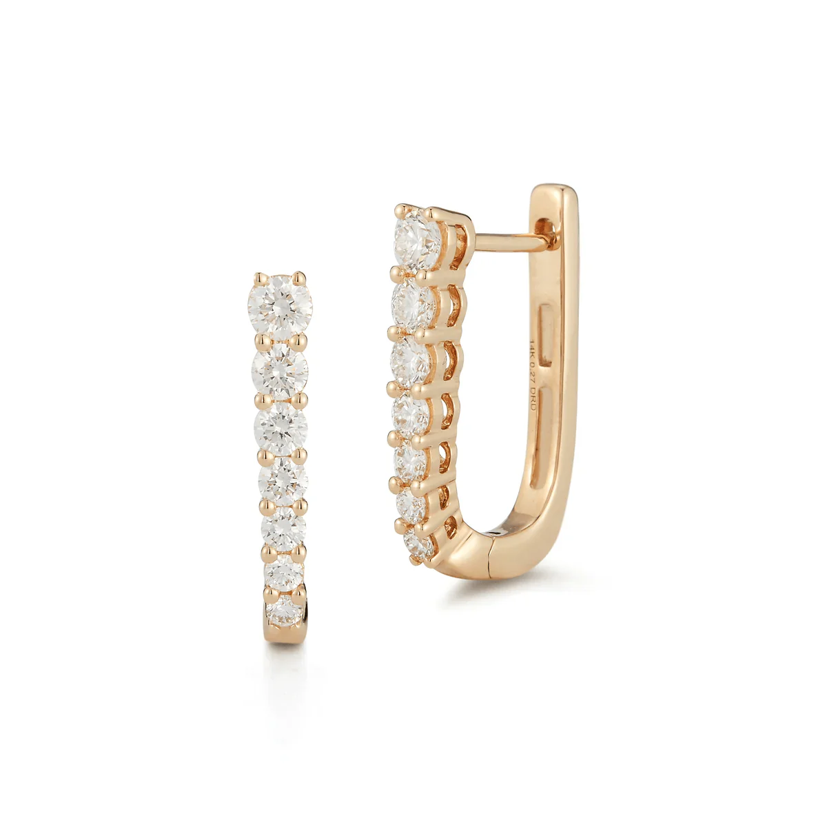 14K Yellow Gold Graduated Diamond U Hoop Earrings