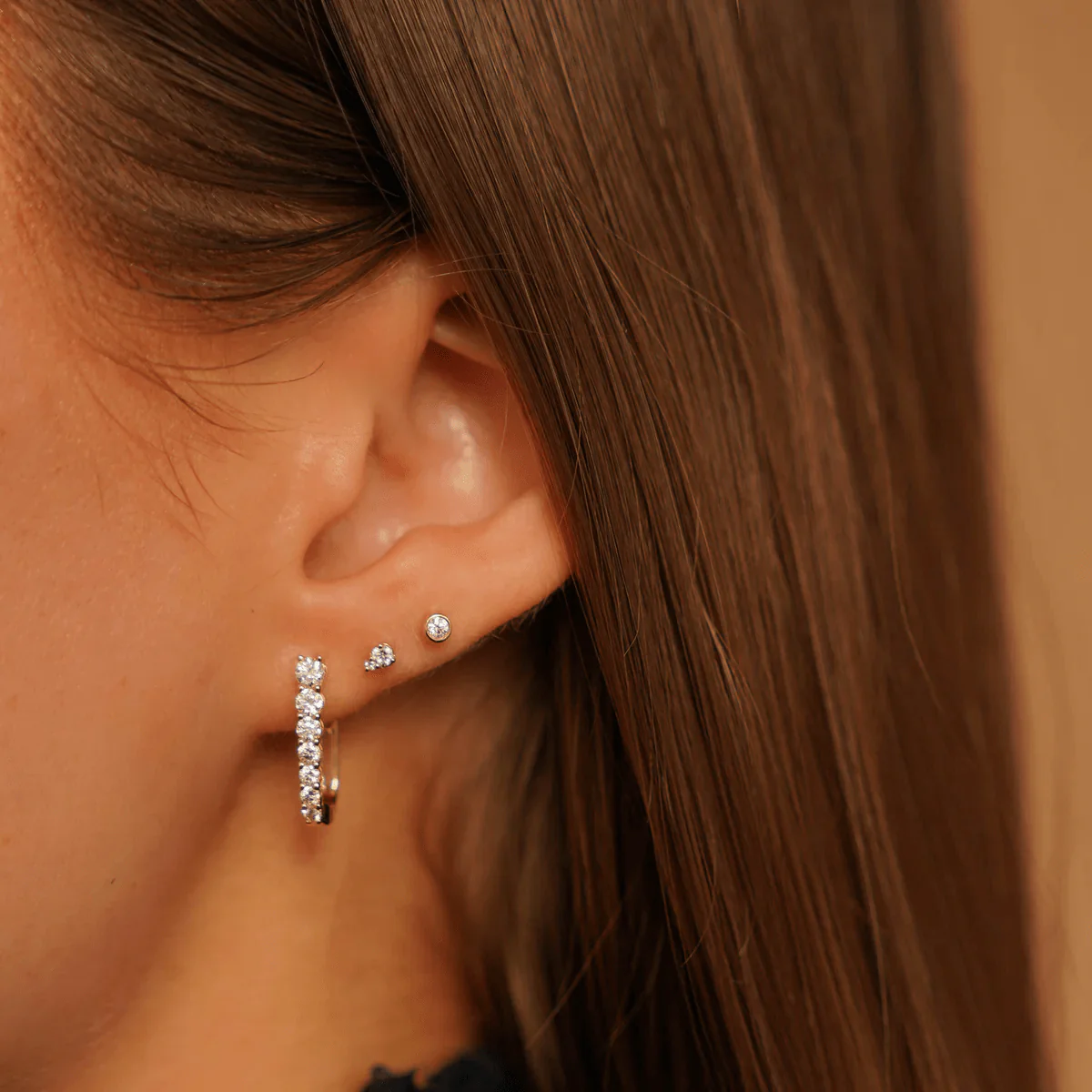 14K Yellow Gold Graduated Diamond U Hoop Earrings - Image 2