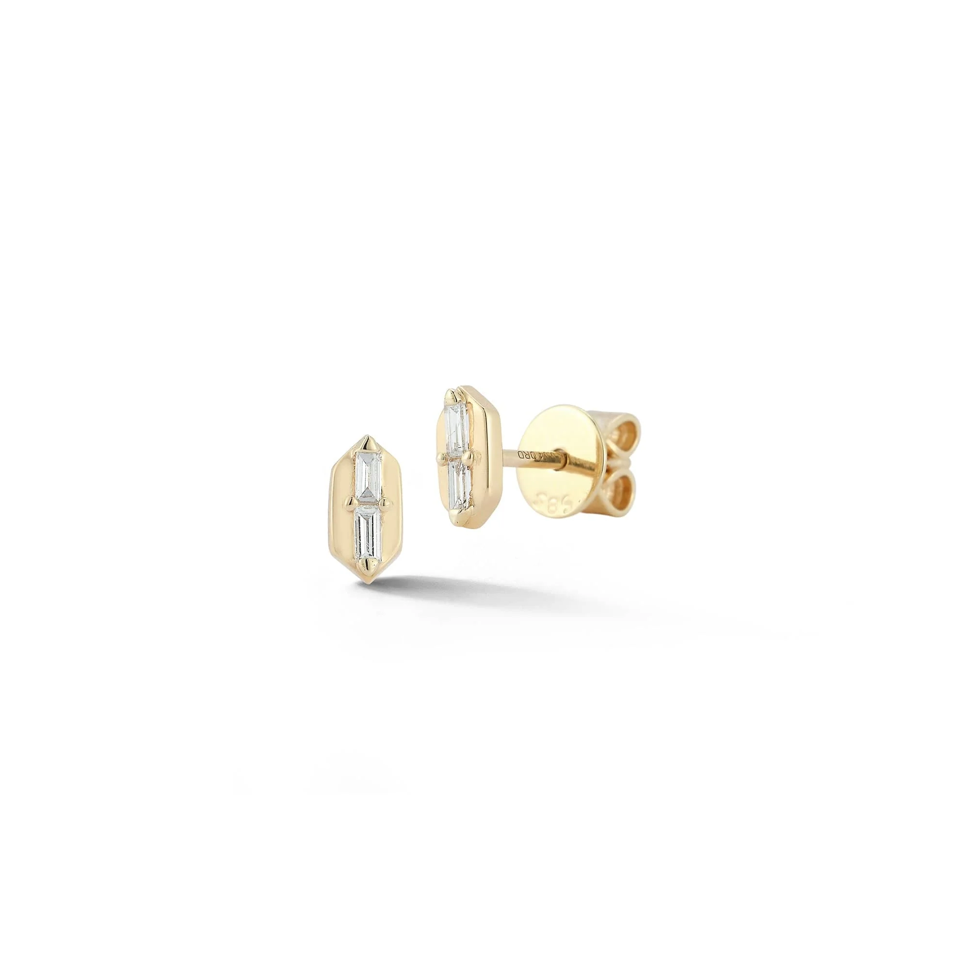 Dana Rebecca 14K Yellow Gold Baguette Diamond Hexagon Stud Earrings
