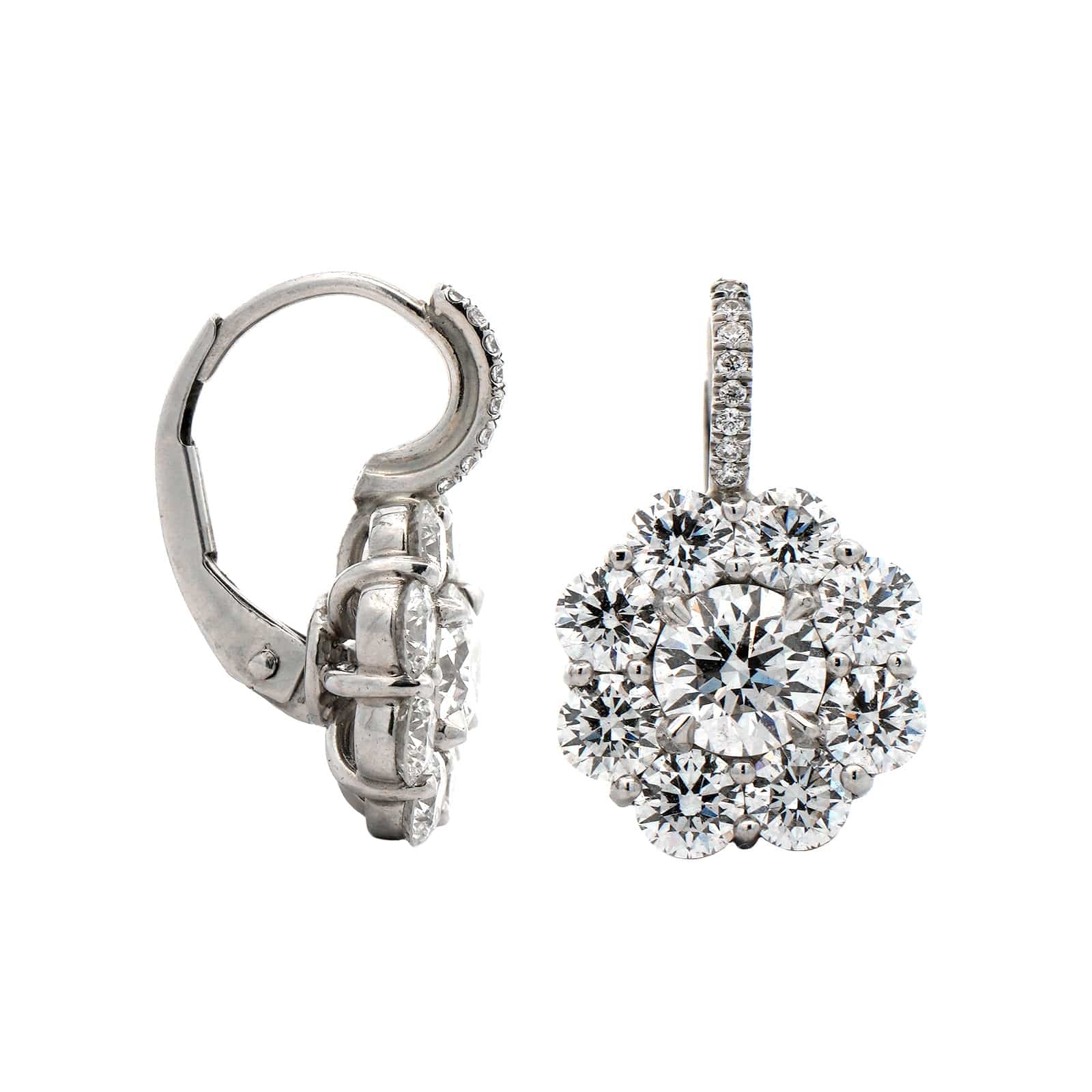Platinum Diamond Cluster Stud Earrings - Image 3