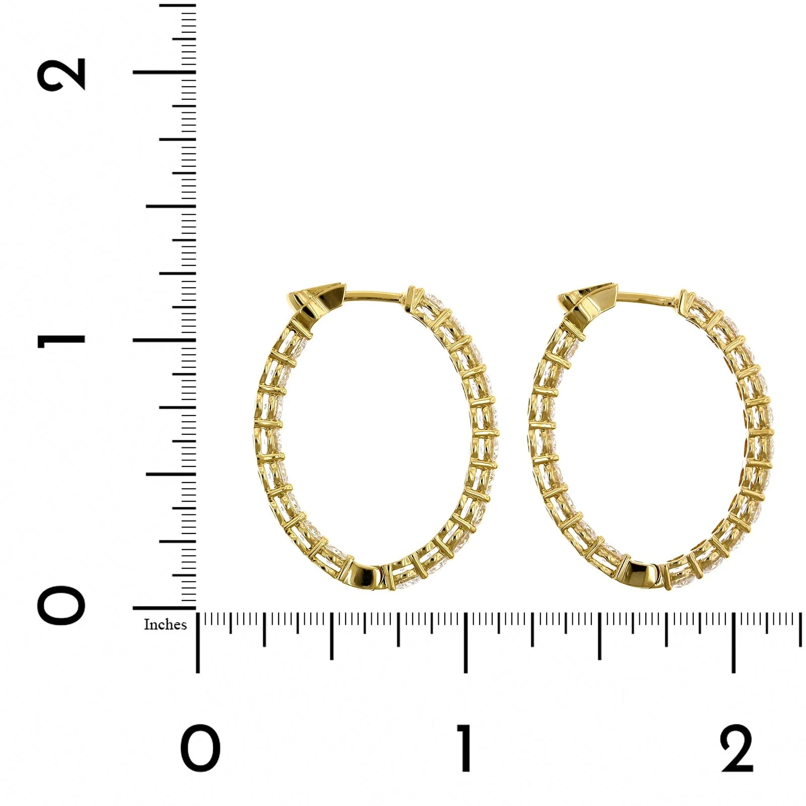 18K Yellow Gold Diamond Oval Shape Hoop Earrings - Image 2