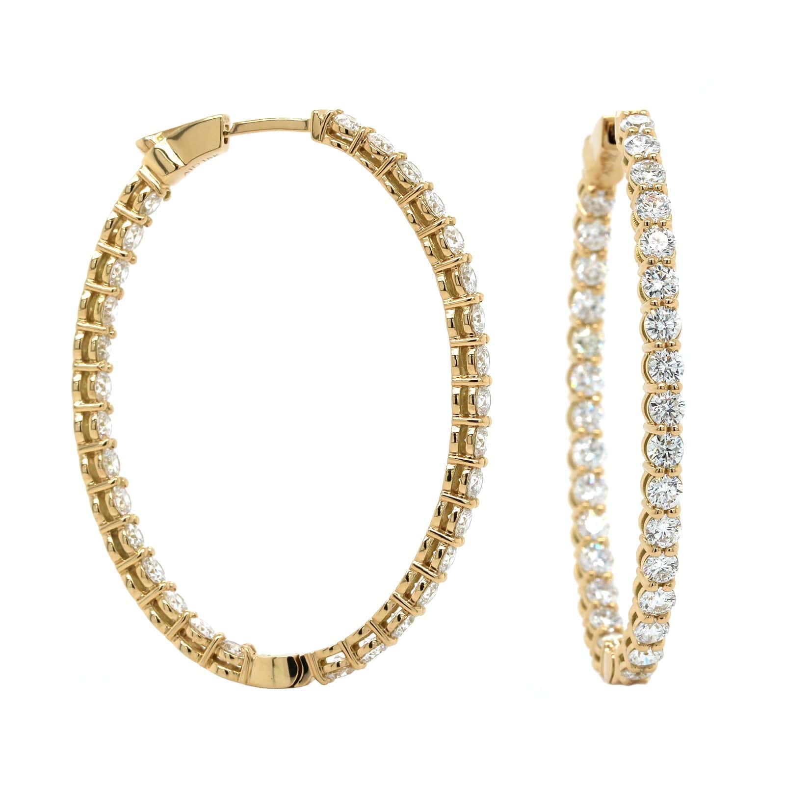 18K Yellow Gold Diamond Oval Shape Hoop Earrings - Image 3