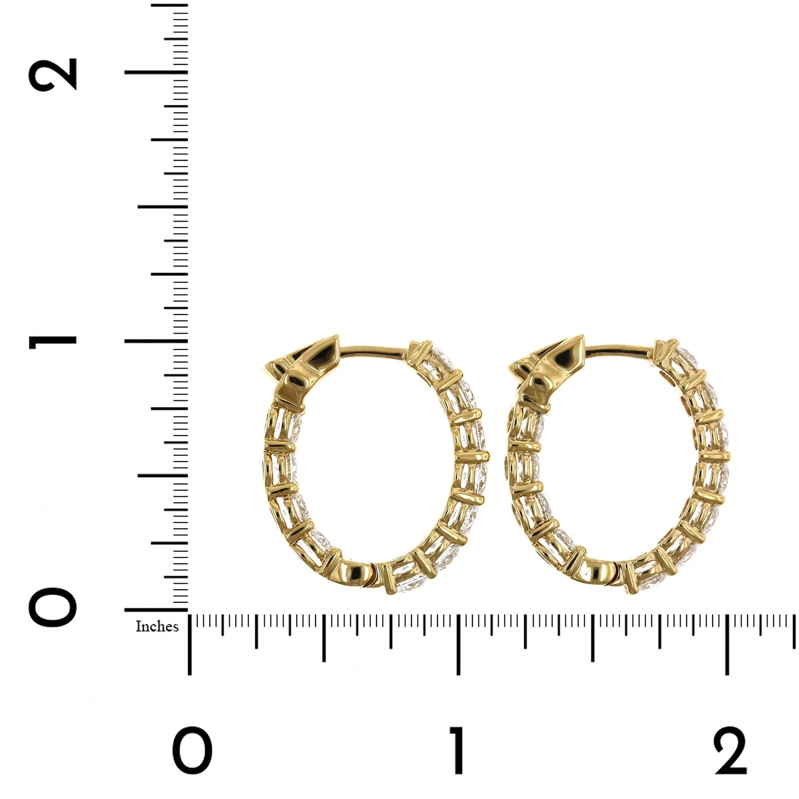 18K Yellow Gold Diamond Oval Shape Hoop Earrings - Image 2