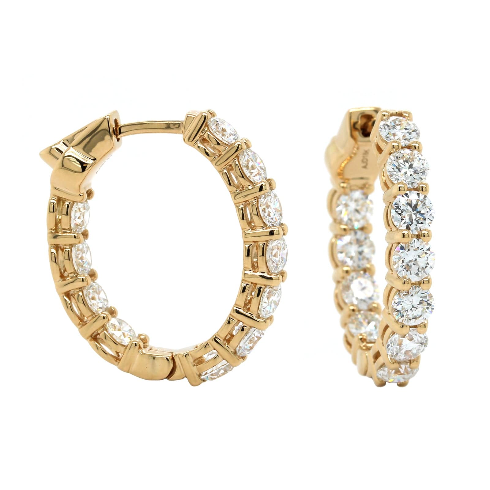 18K Yellow Gold Diamond Oval Shape Hoop Earrings - Image 3