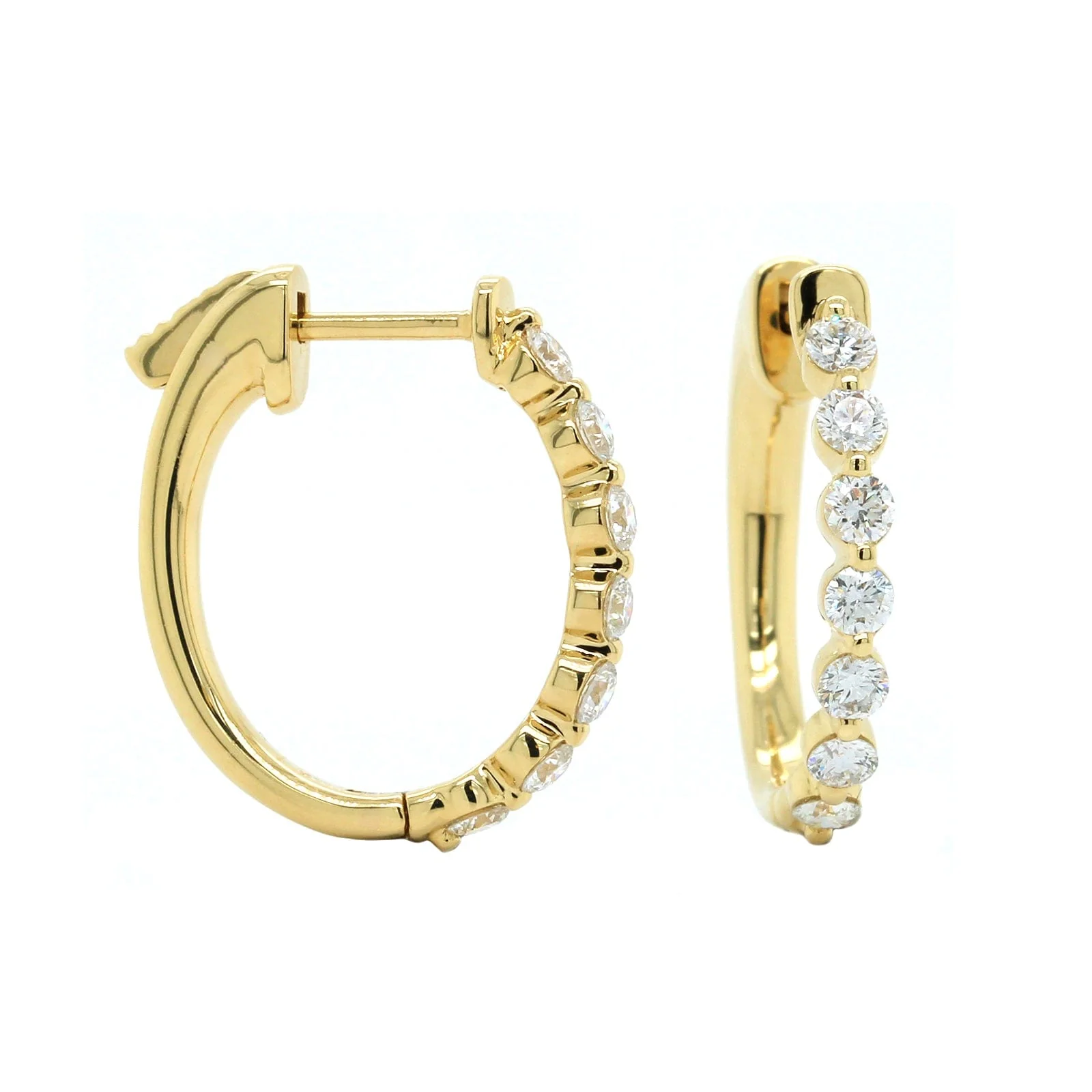 18K Yellow Gold Diamond Huggie Earrings - Image 3