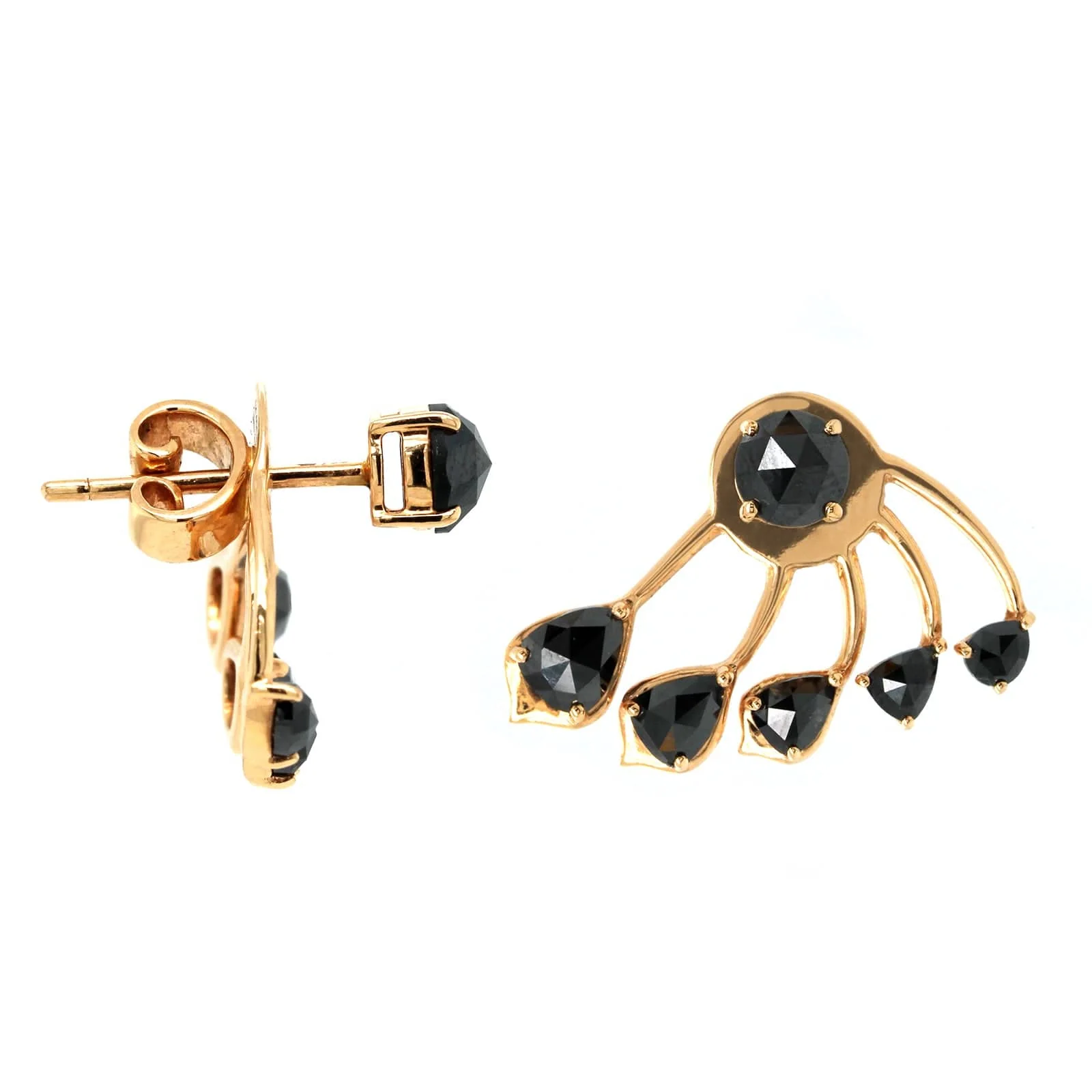 Etho Maria 18K Rose Gold Rose Cut Black Diamond Earrings - Image 3