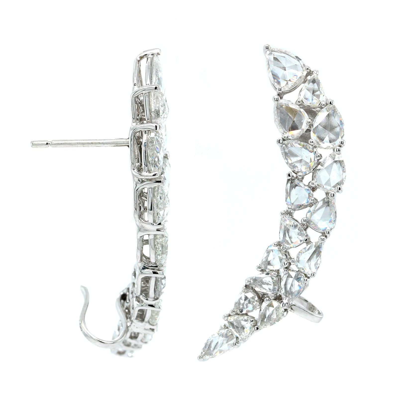 Etho Maria 18K White Gold Crescent Moon Rose Cut Diamond Earrings - Image 3