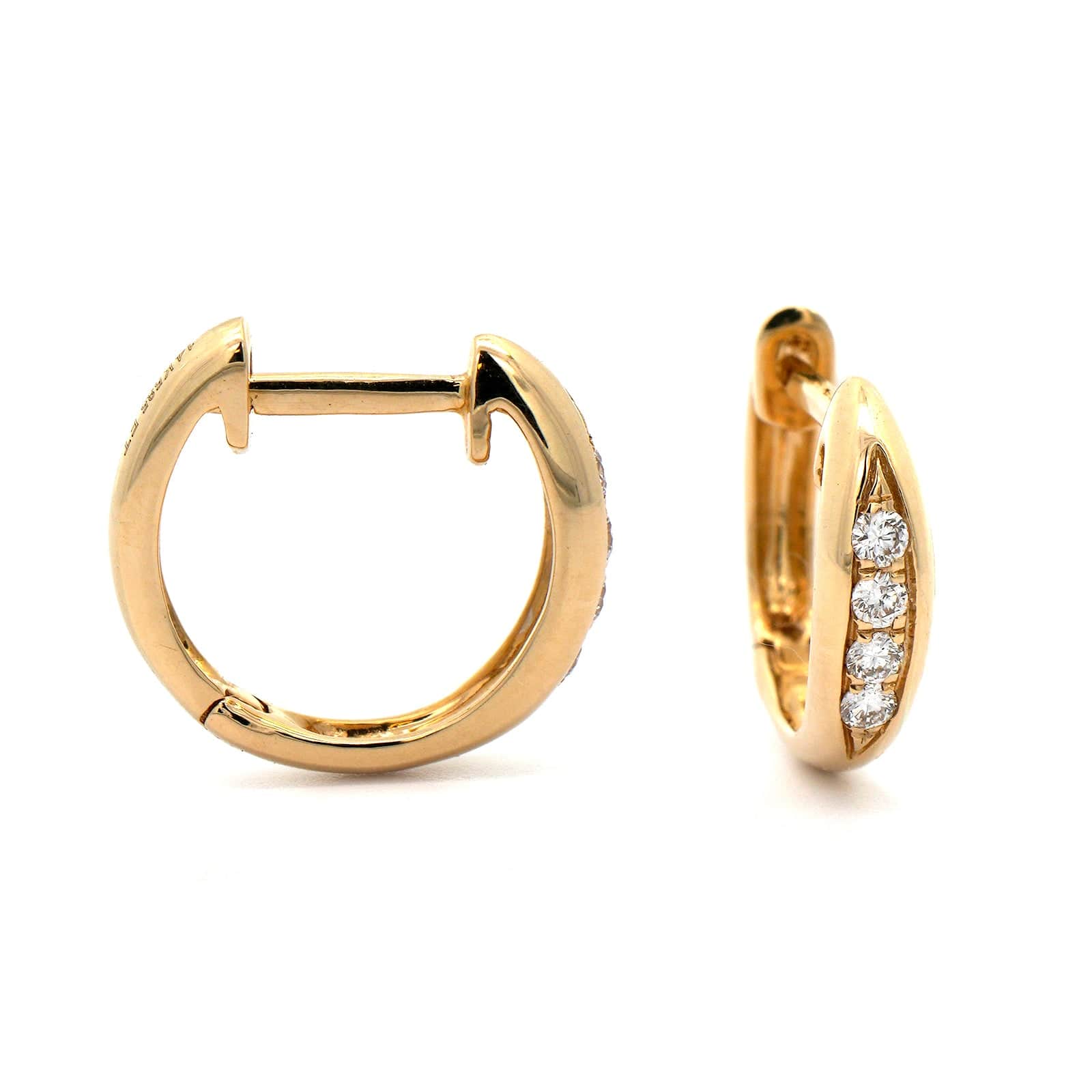 18K Yellow Gold Diamond Small Huggie Earrings - Image 3