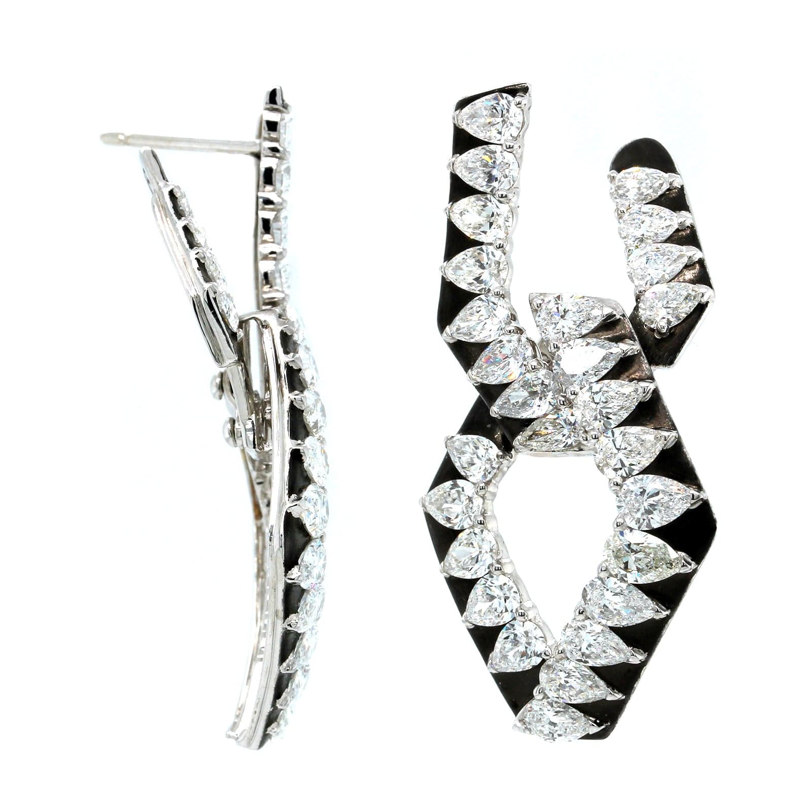 Etho Maria 18K White Gold Diamond and Black Ceramic Drop Earrings - Image 3