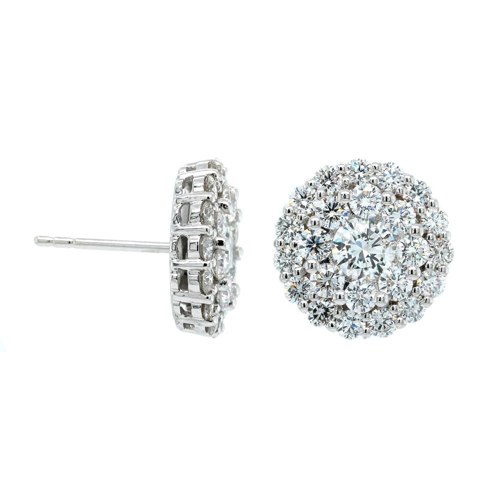 14K White Gold Diamond Cluster Earrings - Image 3