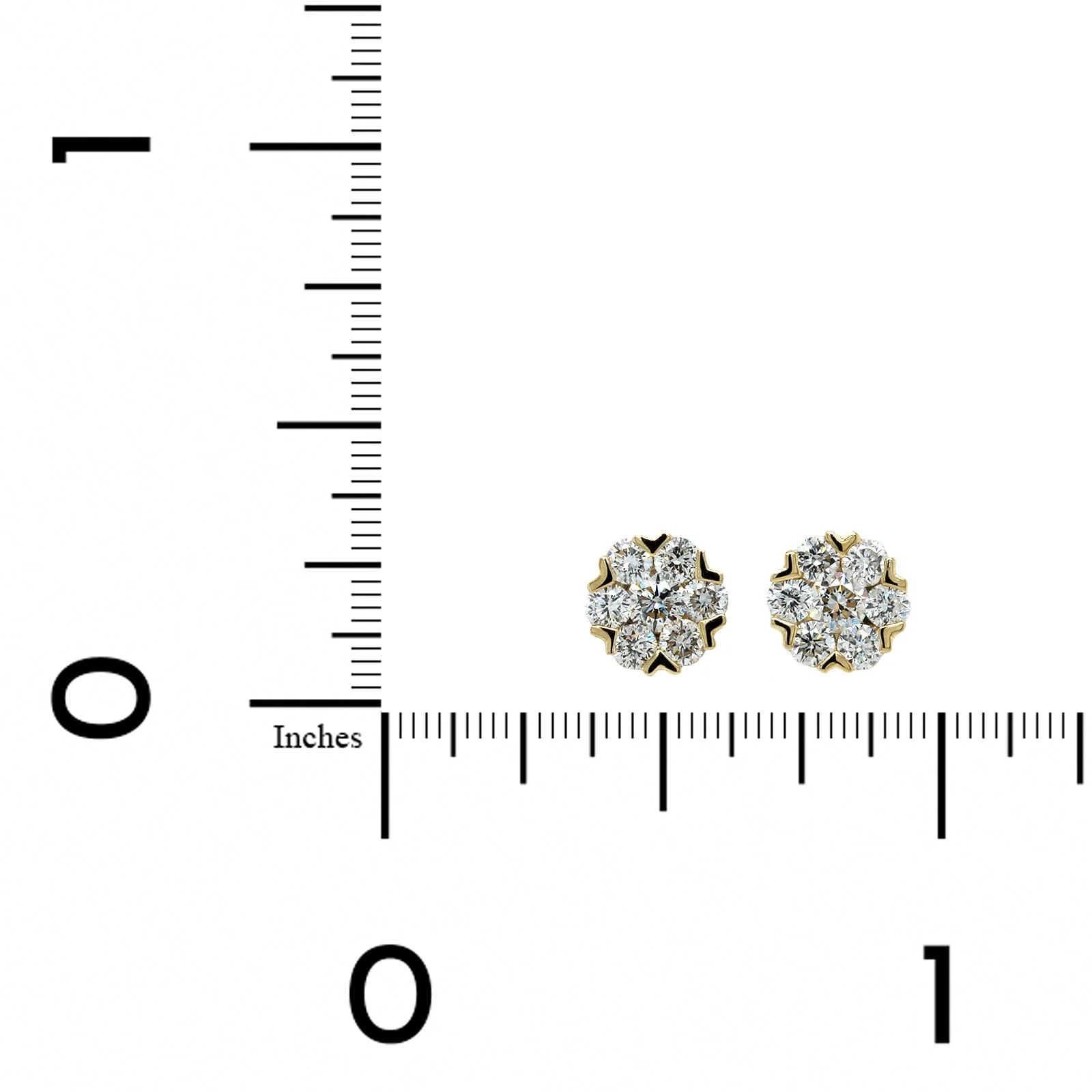 14K Yellow Gold Diamond Cluster Stud Earrings - Image 2