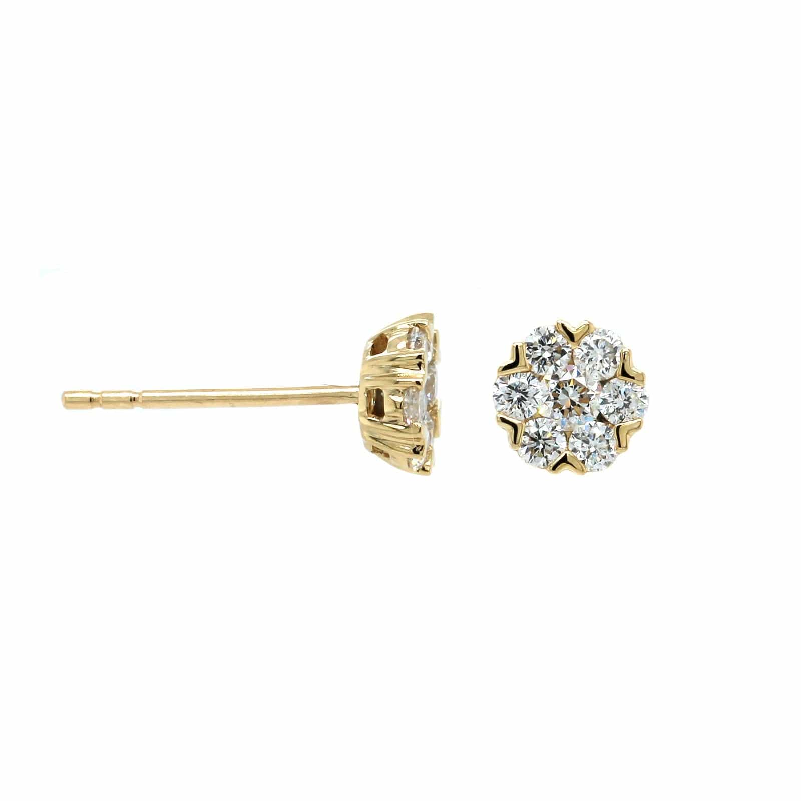 14K Yellow Gold Diamond Cluster Stud Earrings - Image 3